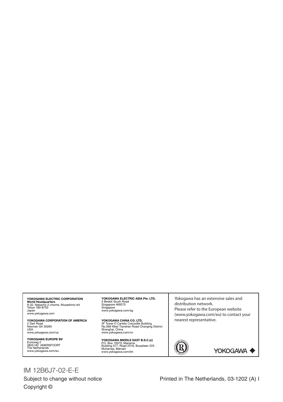Yokogawa SC24V Differential pH ORP Electrode User Manual | Page 20 / 20