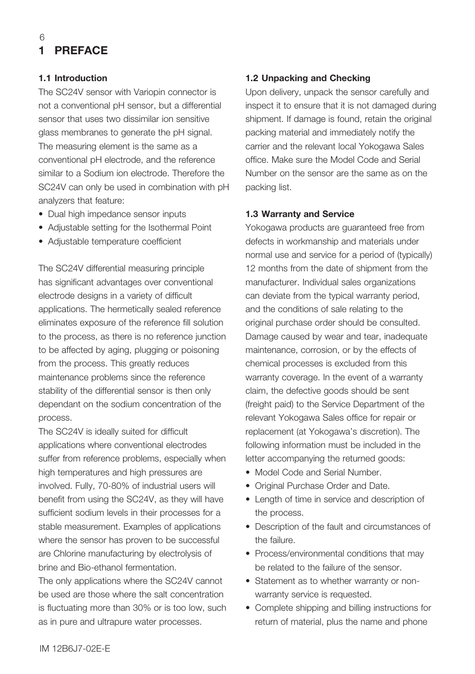 1 preface | Yokogawa SC24V Differential pH ORP Electrode User Manual | Page 6 / 20