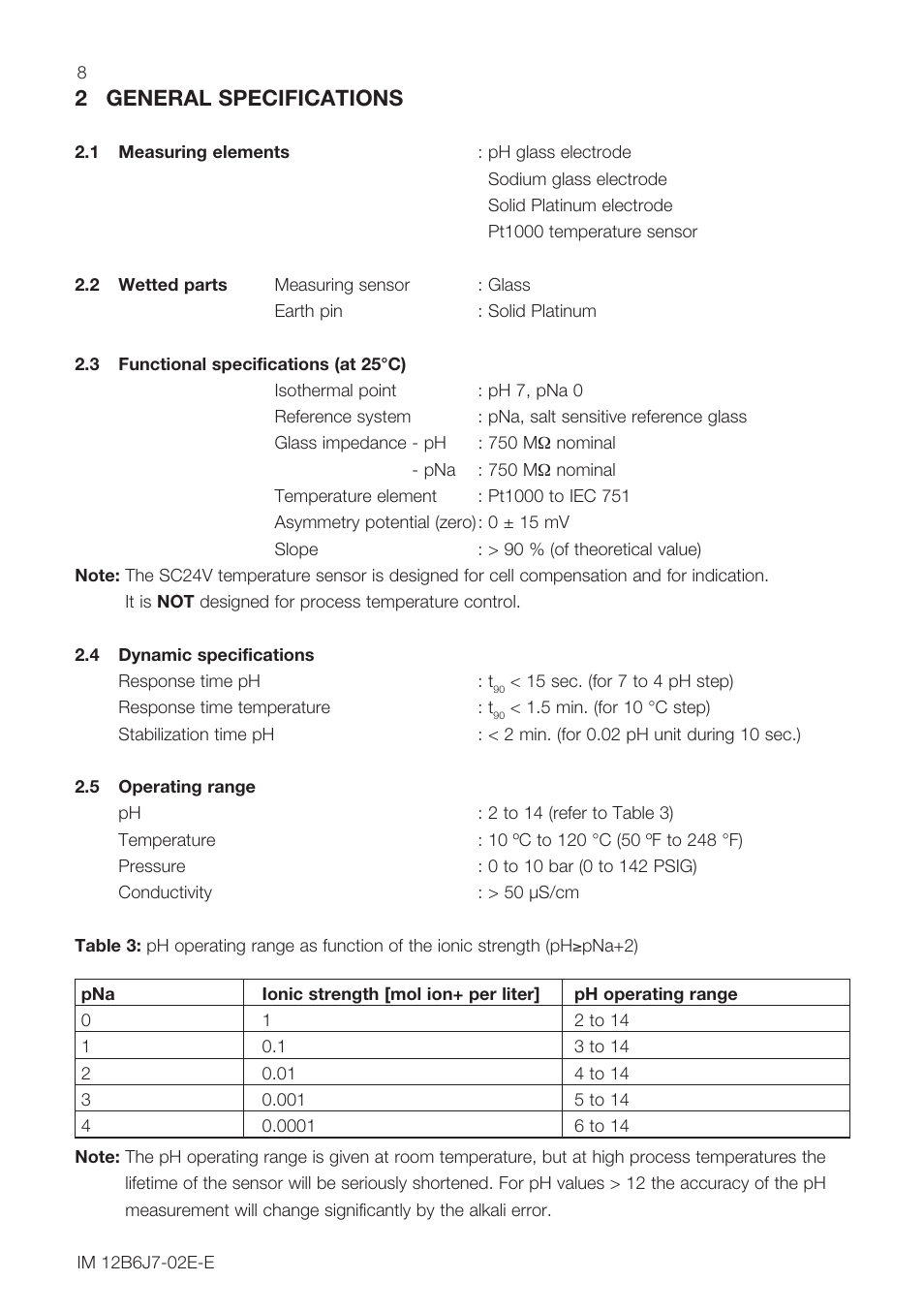 2 general specifications | Yokogawa SC24V Differential pH ORP Electrode User Manual | Page 8 / 20
