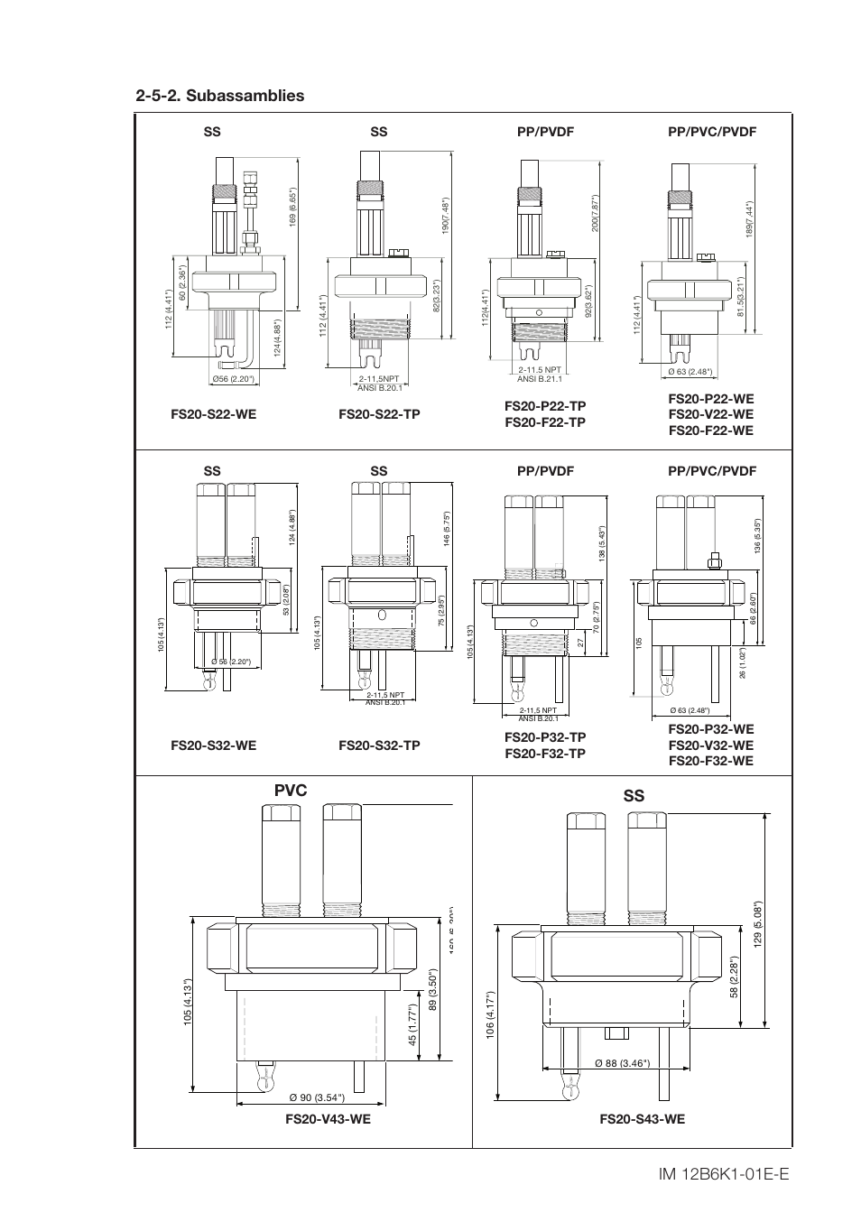 Pvc ss, 5-2. subassamblies | Yokogawa FS20 Fittings for pH and ORP User Manual | Page 9 / 28