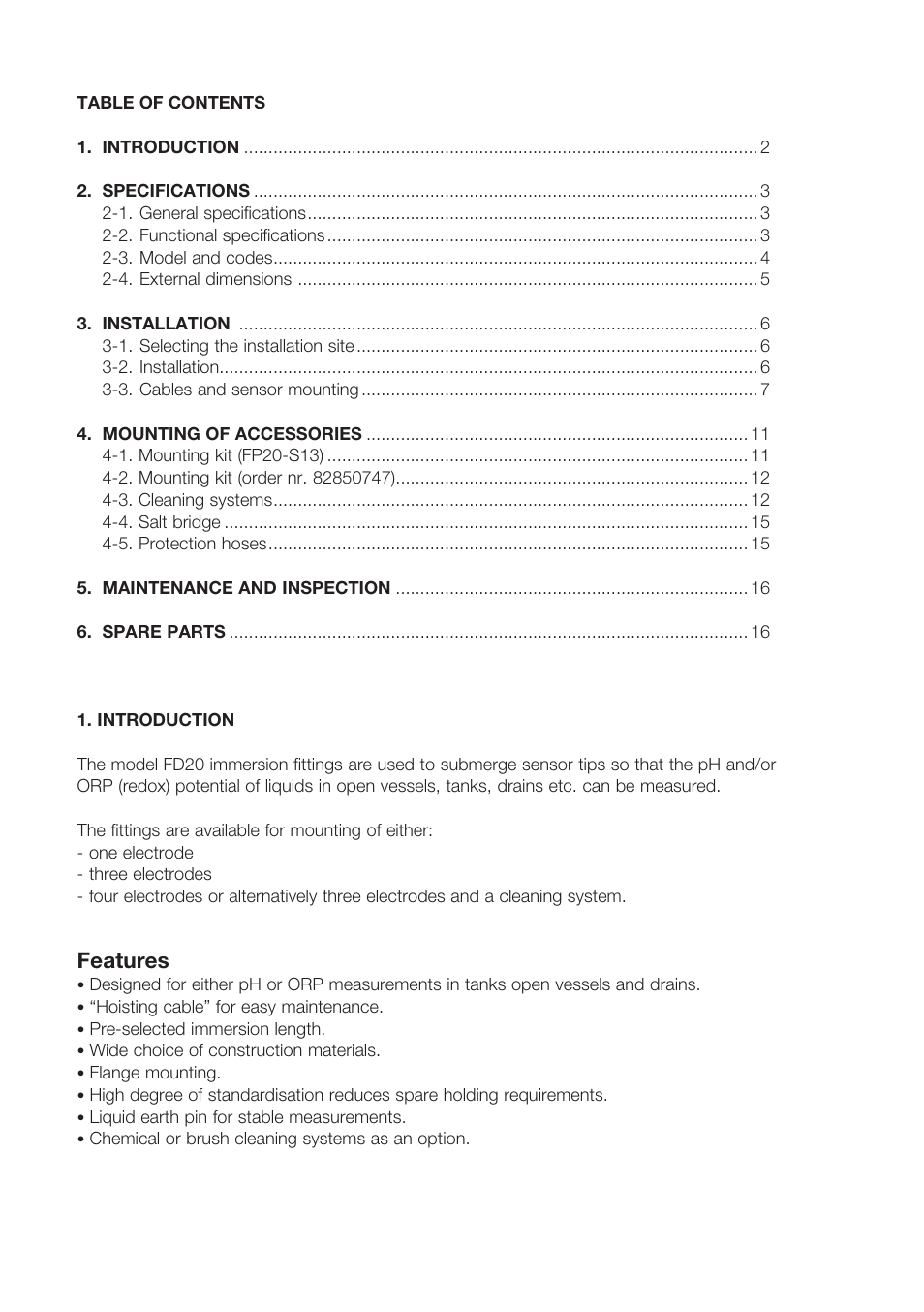 Features | Yokogawa FD20 Immersion Fitting User Manual | Page 2 / 20