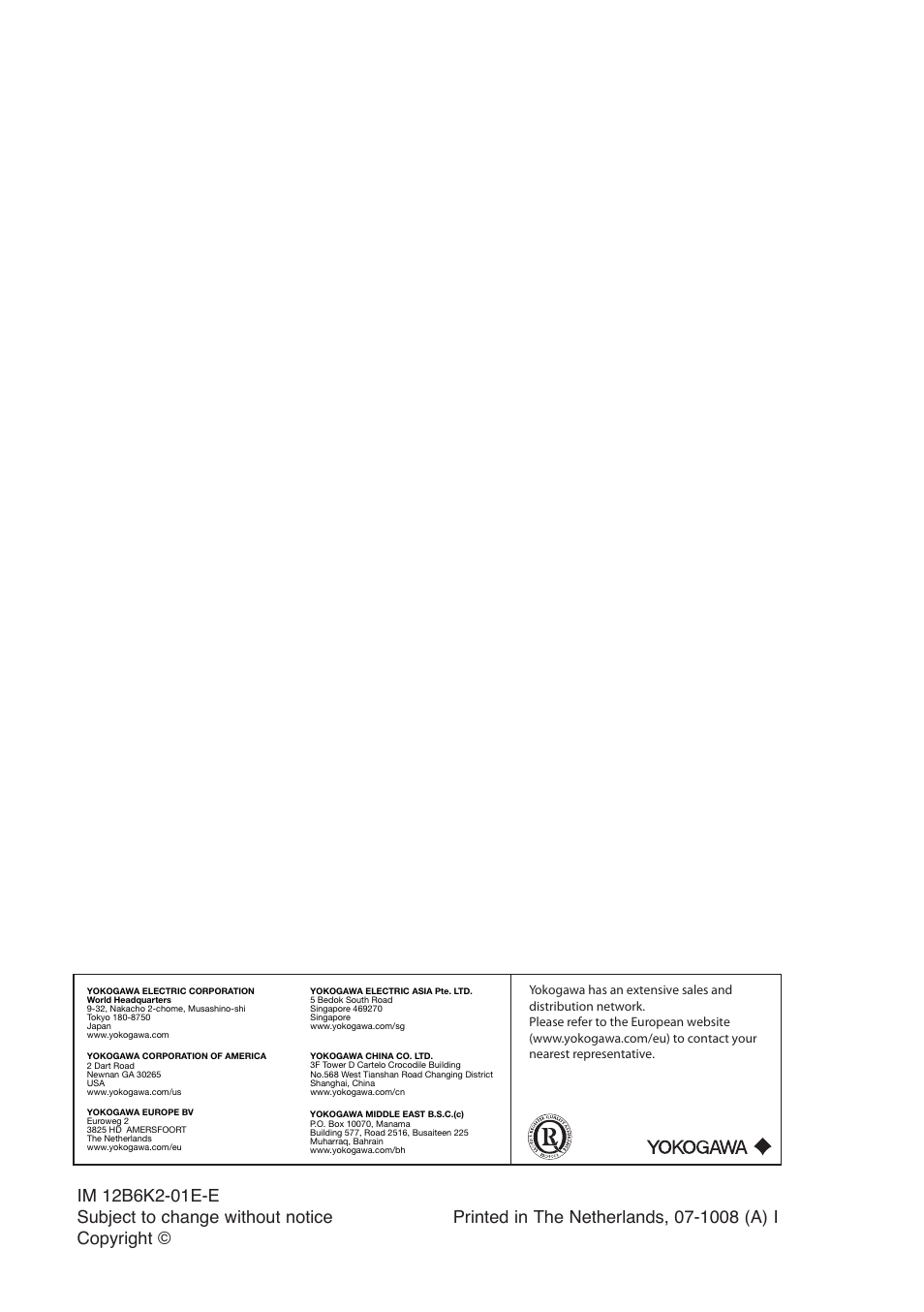 Yokogawa FD20 Immersion Fitting User Manual | Page 20 / 20