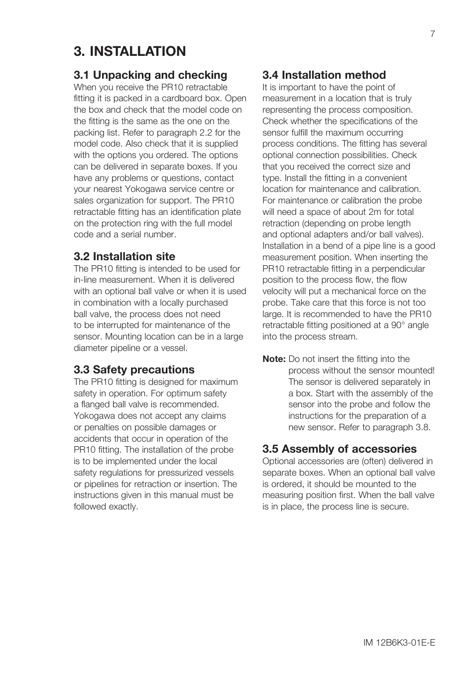 Installation | Yokogawa PR10 Retractable Assembly User Manual | Page 7 / 20