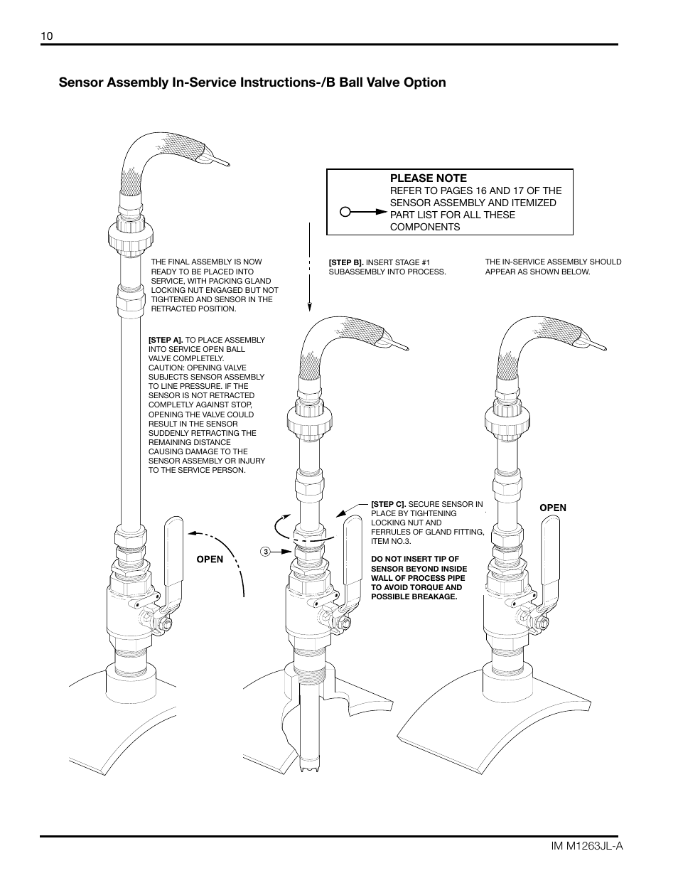 Sensor assembly in-service instructions—/b option, Model ph87 retraction sensor assembly | Yokogawa pH/ORP Retractable PH97 User Manual | Page 10 / 20