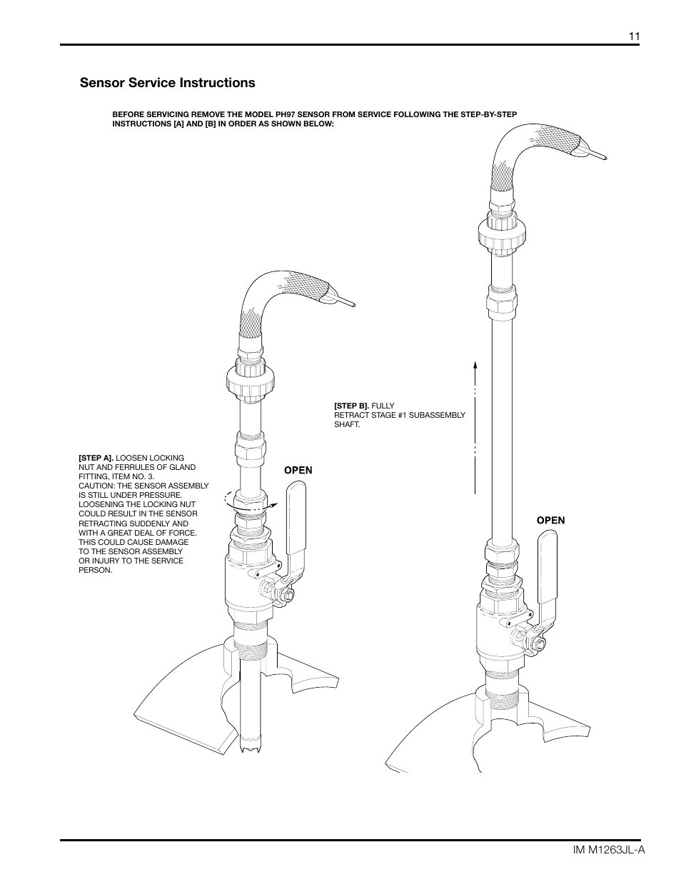 Model ph87 retraction sensor assembly, Sensor service instructions | Yokogawa pH/ORP Retractable PH97 User Manual | Page 11 / 20