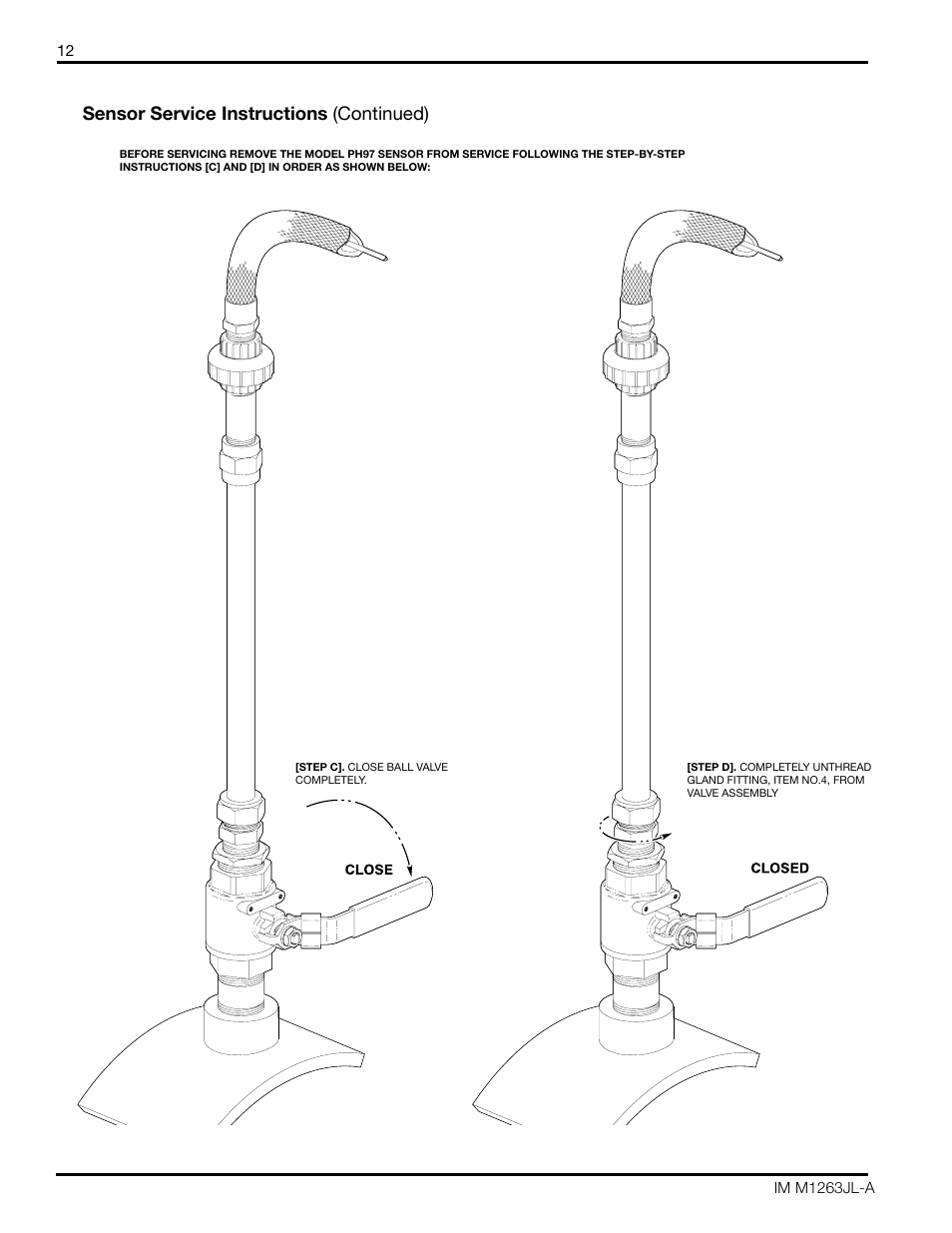 Sensor service instructions, Continued) model ph87 retraction sensor assembly | Yokogawa pH/ORP Retractable PH97 User Manual | Page 12 / 20