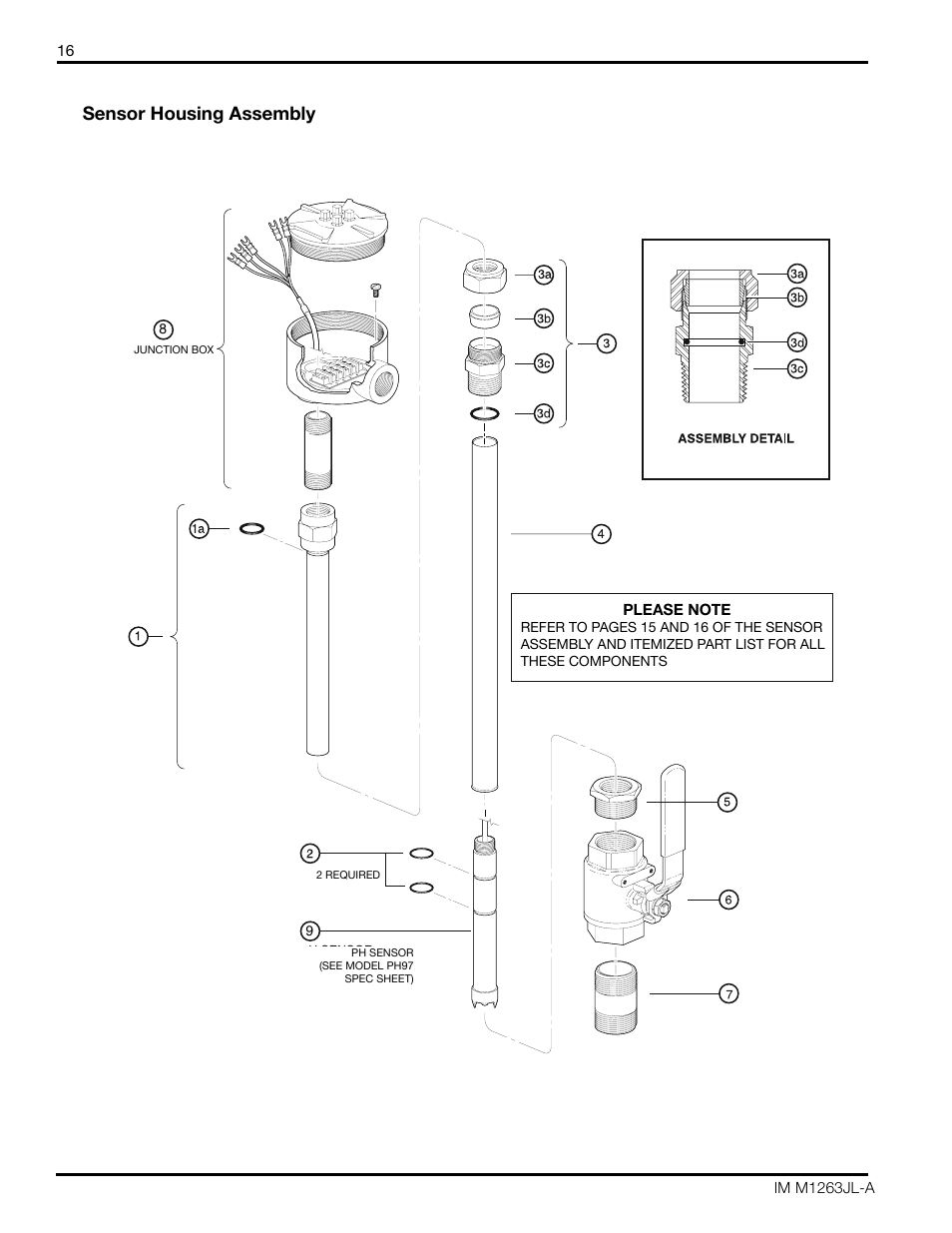 Sensor housing assembly, Model ph87 retraction sensor assembly | Yokogawa pH/ORP Retractable PH97 User Manual | Page 16 / 20