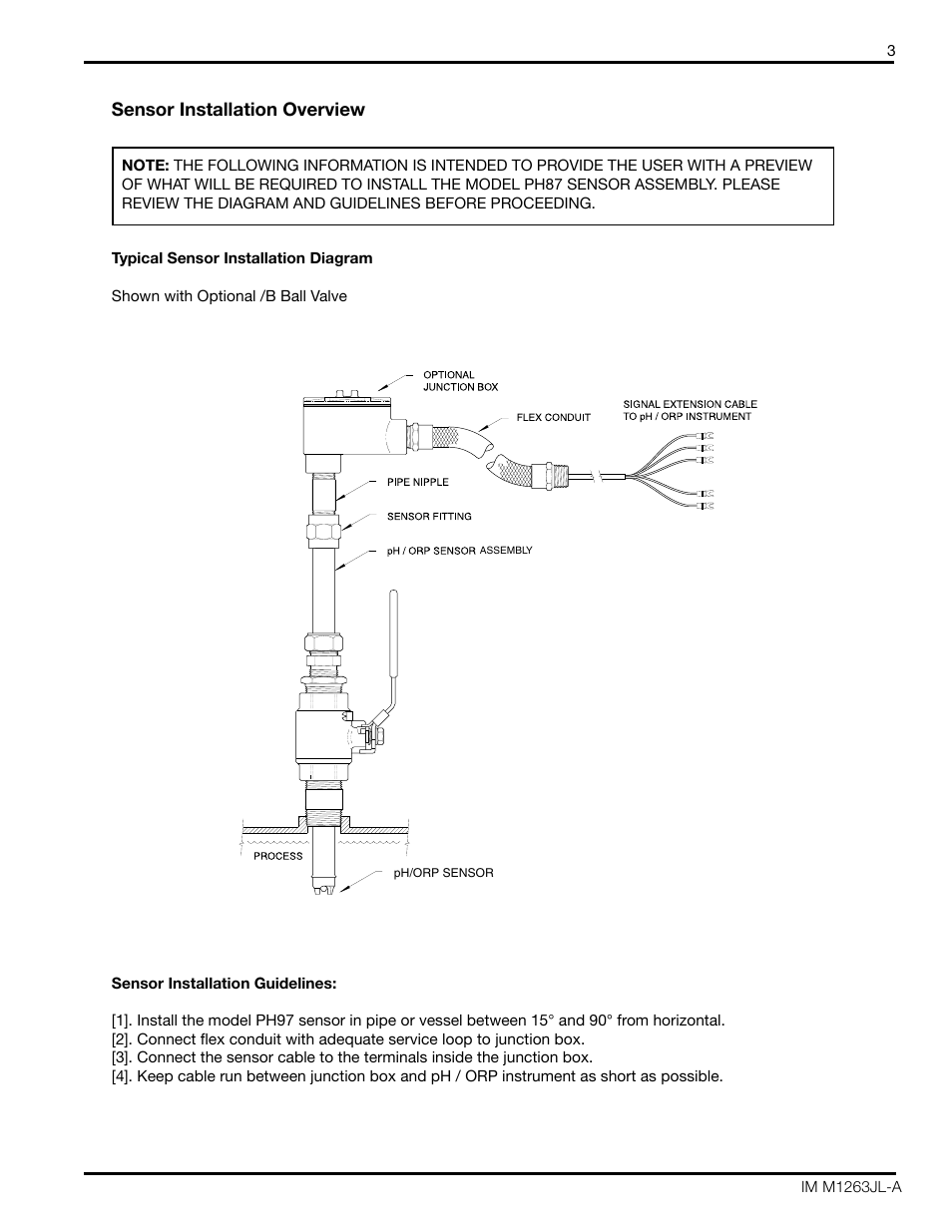 Sensor installation overview, Model ph87 retraction sensor assembly | Yokogawa pH/ORP Retractable PH97 User Manual | Page 3 / 20