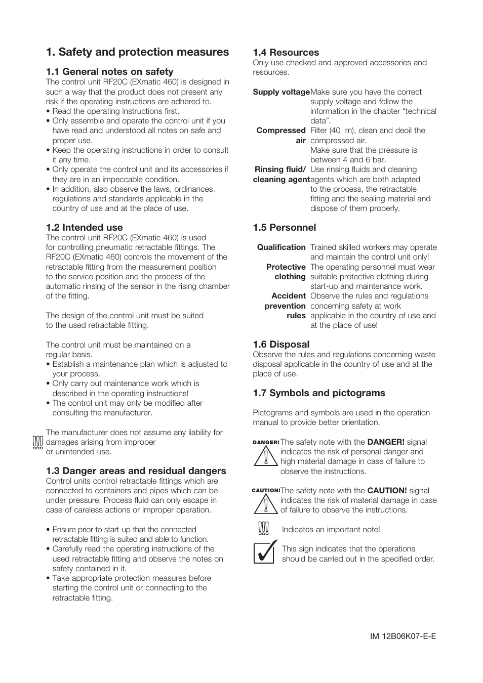 Safety and protection measures, 2 intended use, 3 danger areas and residual dangers | 4 resources, 5 personnel, 6 disposal, 7 symbols and pictograms | Yokogawa Pneumatic Retractables RF20H User Manual | Page 3 / 20