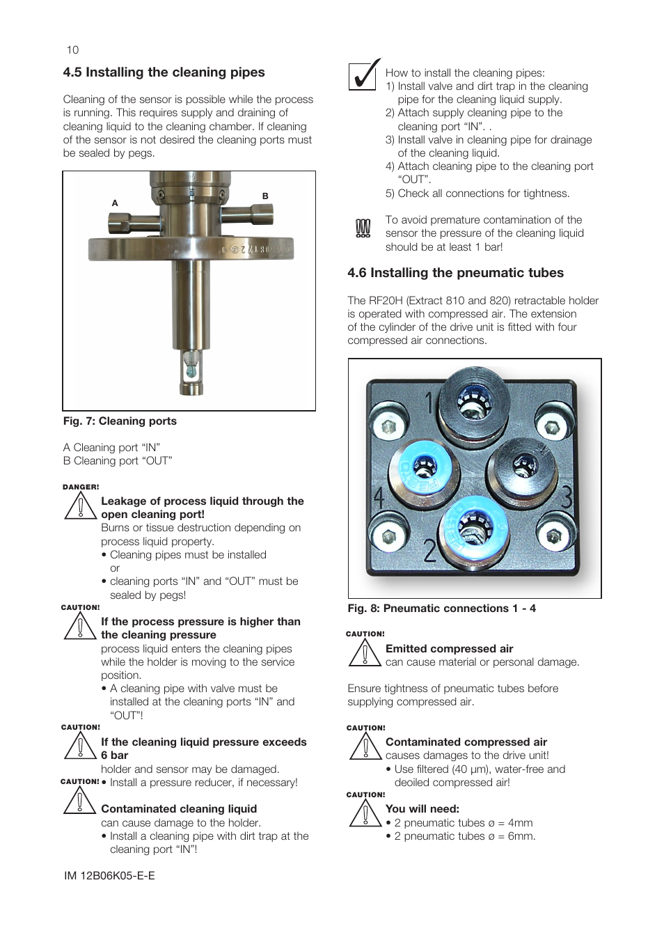5 installing the cleaning pipes, 6 installing the pneumatic tubes | Yokogawa Pneumatic Retractables RF20H User Manual | Page 10 / 28