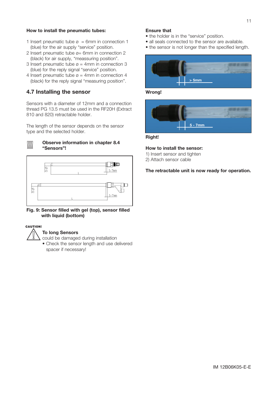 7 installing the sensor | Yokogawa Pneumatic Retractables RF20H User Manual | Page 11 / 28