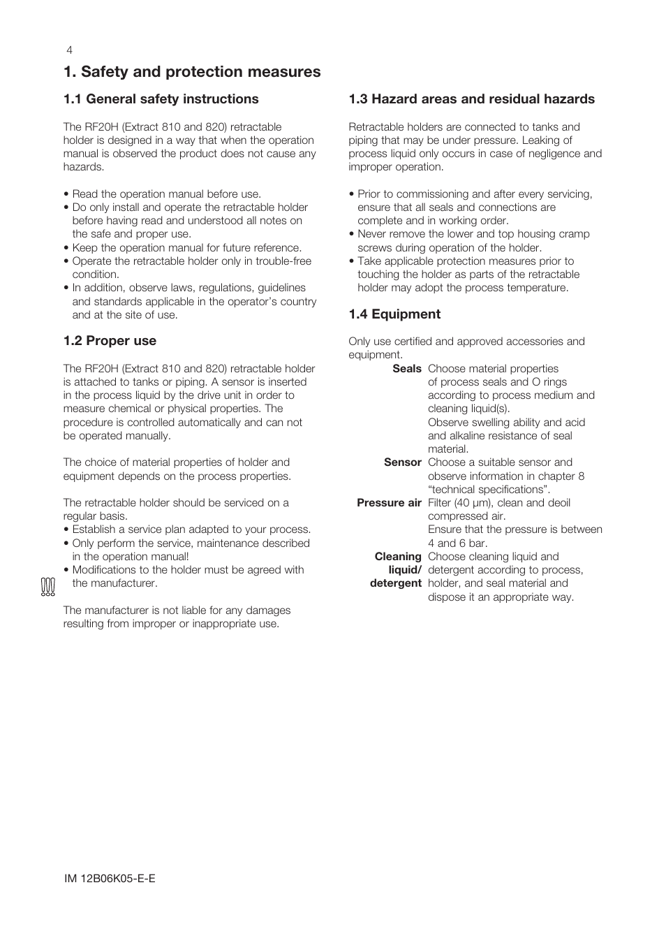 Safety and protection measures | Yokogawa Pneumatic Retractables RF20H User Manual | Page 4 / 28