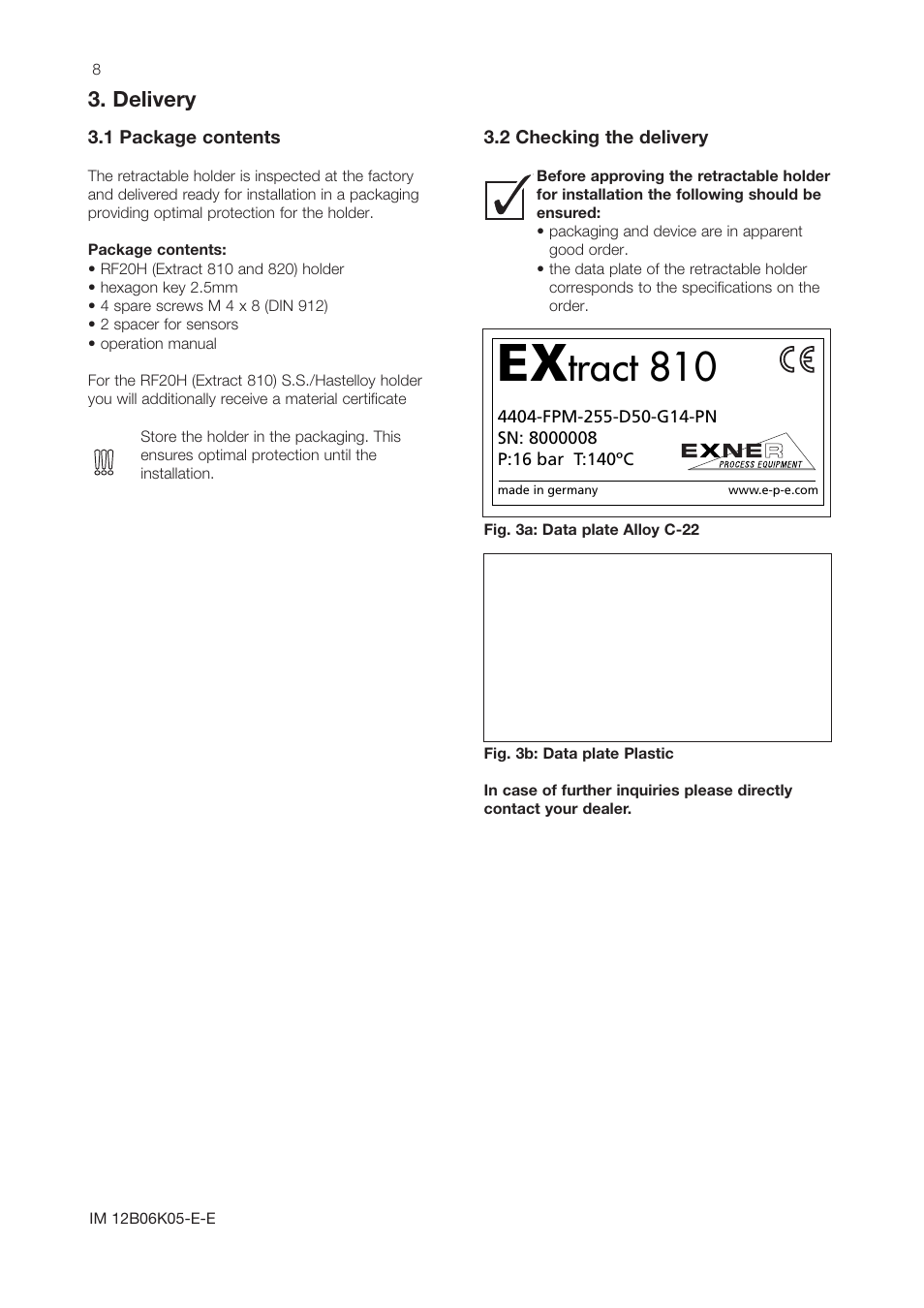 Tract 810, Delivery | Yokogawa Pneumatic Retractables RF20H User Manual | Page 8 / 28