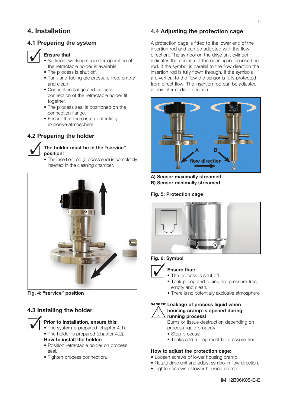 3 installing the holder, 4 adjusting the protection cage, Fig. 5: protection cage fig. 6: symbol | 4 installation | Yokogawa Pneumatic Retractables RF20H User Manual | Page 9 / 28