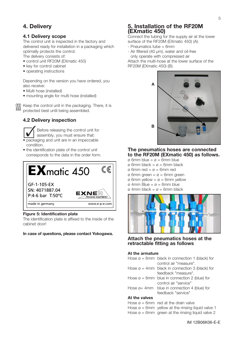 Tract 810, Matic 450, Delivery | Yokogawa Pneumatic Retractables RF20H User Manual | Page 5 / 8