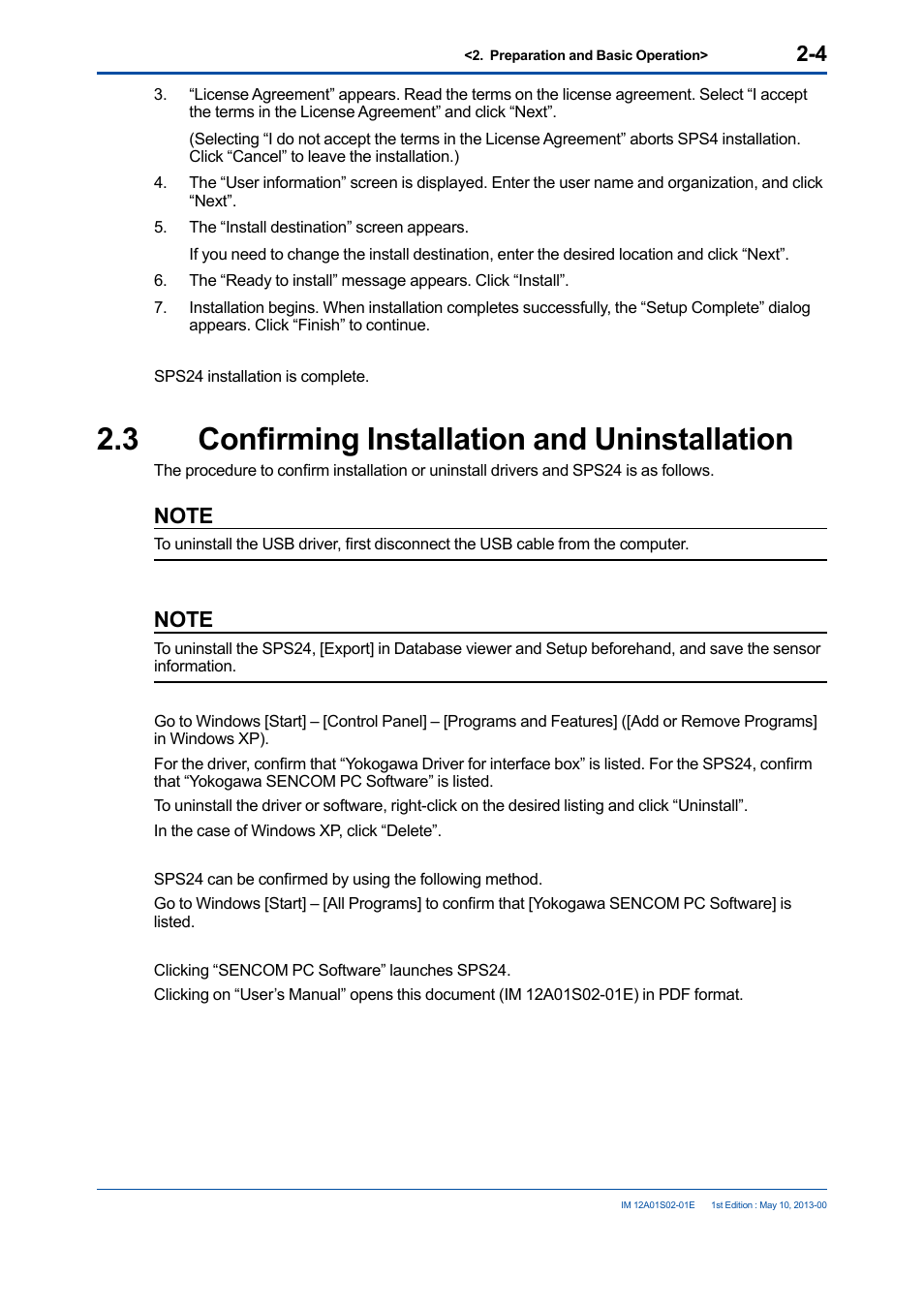 3 confirming installation and uninstallation, Confirming installation and uninstallation -4 | Yokogawa SPS24 User Manual | Page 14 / 35
