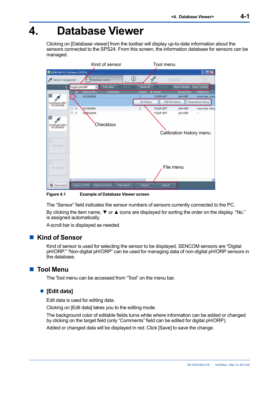Database viewer, Database viewer -1, Nkind of sensor | Ntool menu | Yokogawa SPS24 User Manual | Page 23 / 35