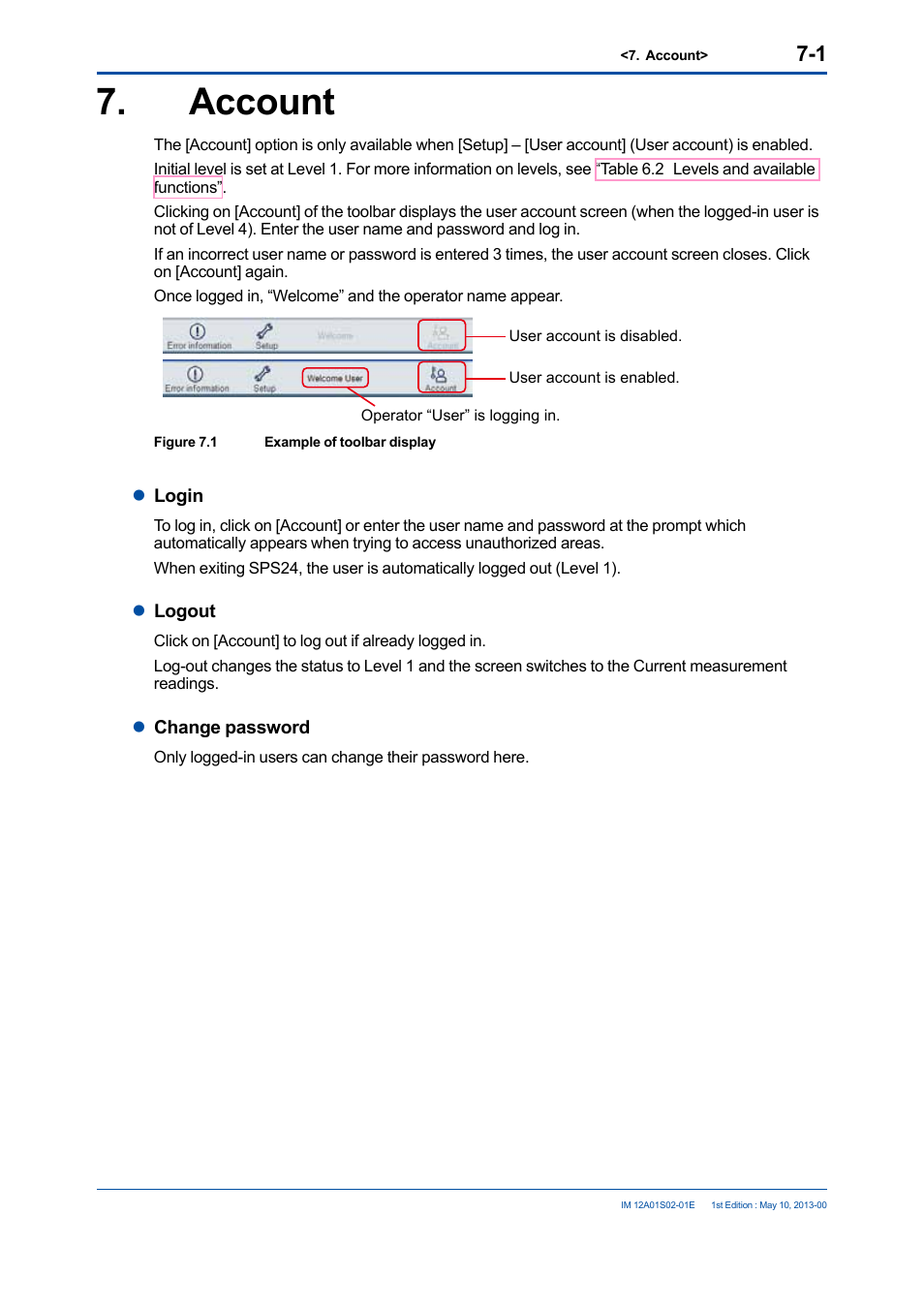 Account, Account -1 | Yokogawa SPS24 User Manual | Page 34 / 35