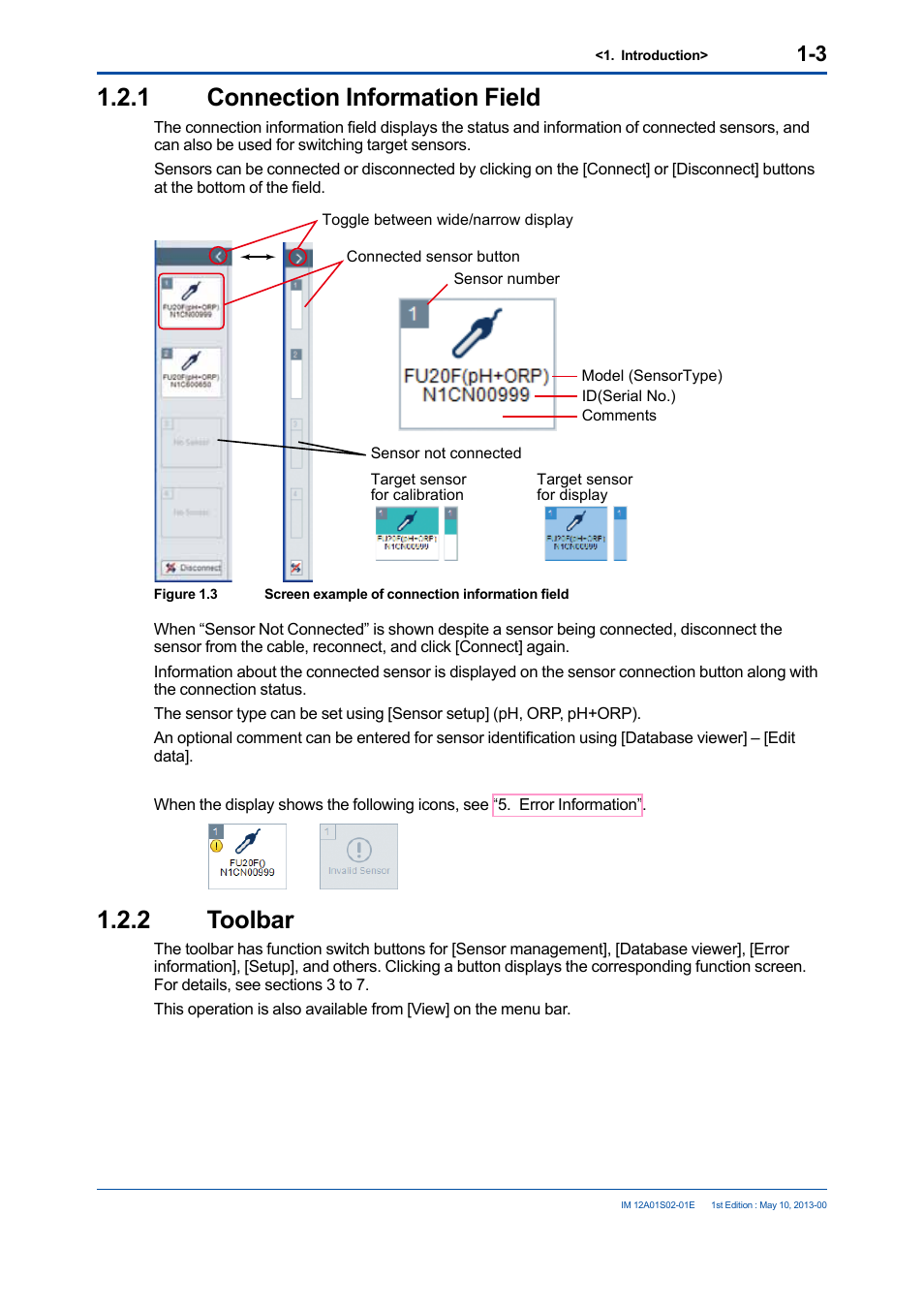 1 connection information field, 2 toolbar, Connection information field -3 | 2 toolbar -3 | Yokogawa SPS24 User Manual | Page 9 / 35