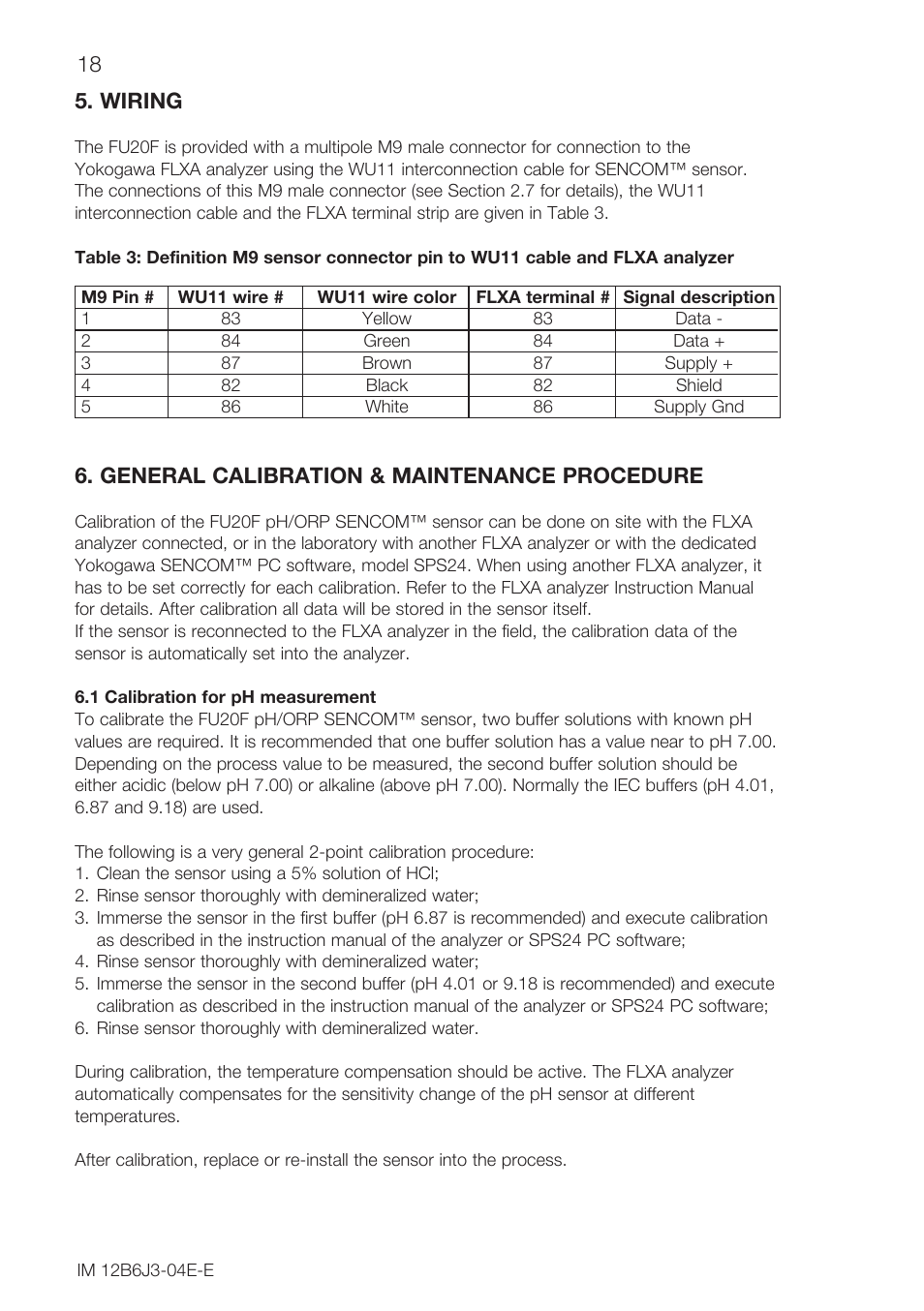 18 5. wiring, General calibration & maintenance procedure | Yokogawa FU20F User Manual | Page 18 / 24