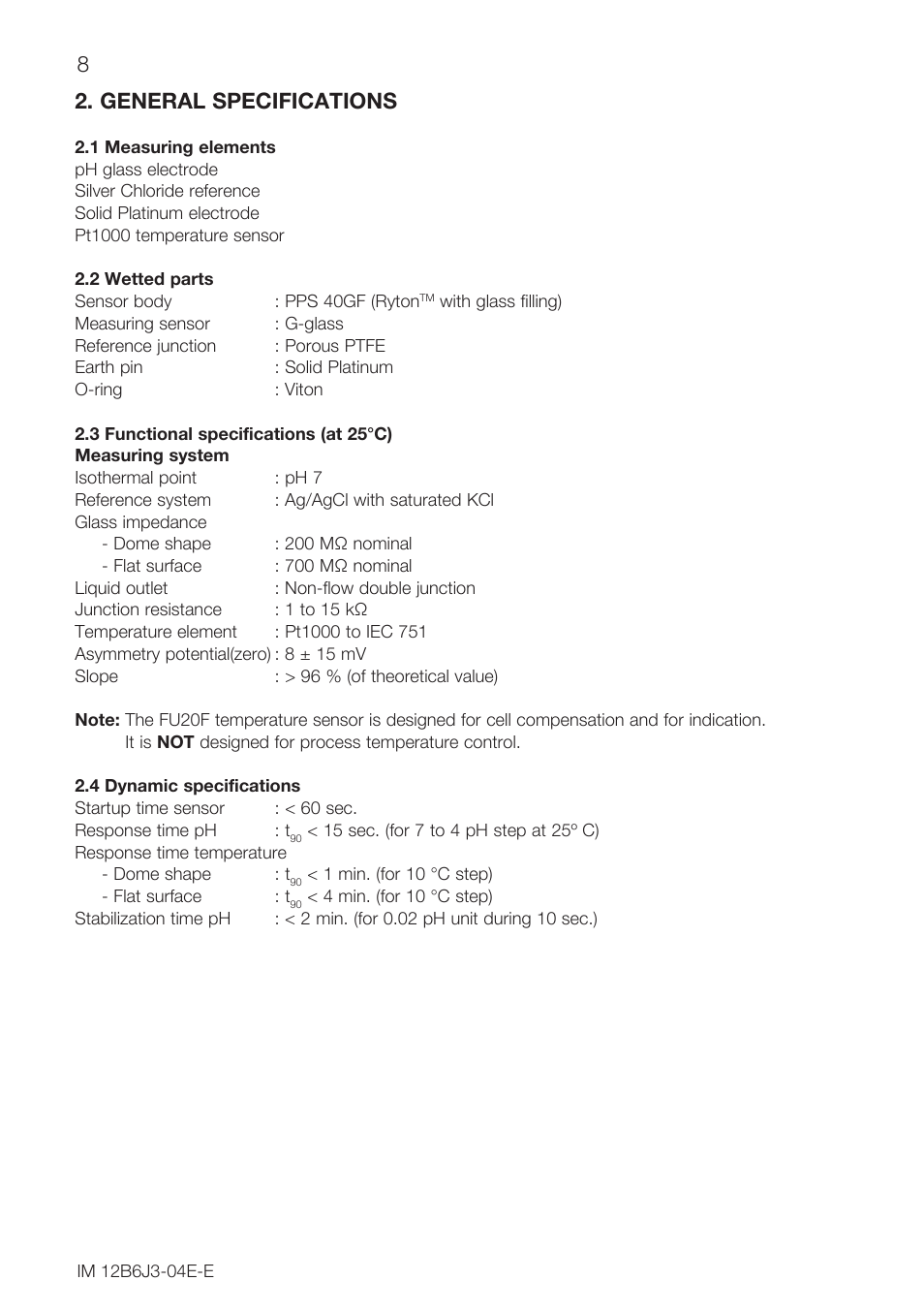 General specifications | Yokogawa FU20F User Manual | Page 8 / 24