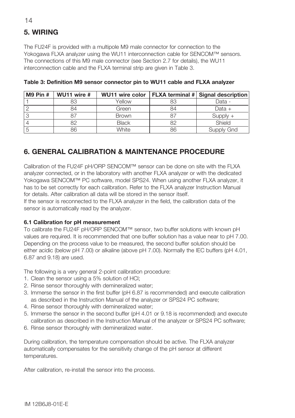 14 5. wiring, General calibration & maintenance procedure | Yokogawa FU24F User Manual | Page 14 / 20