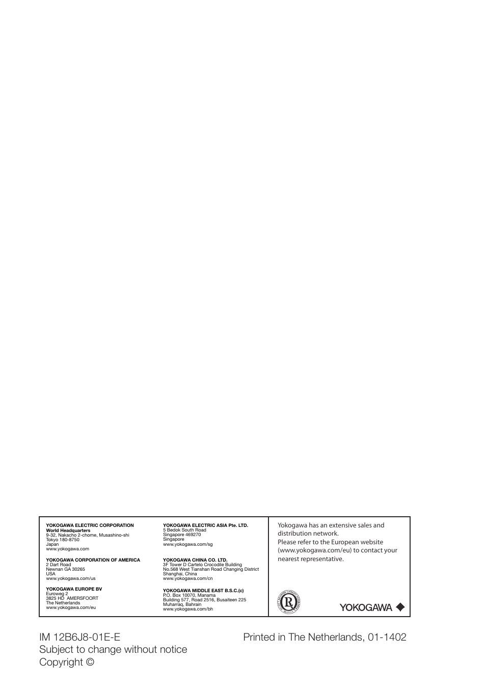 Yokogawa FU24F User Manual | Page 20 / 20