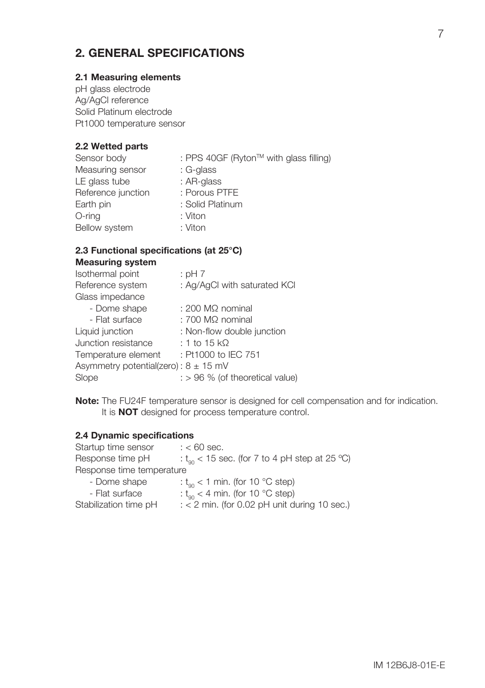 General specifications | Yokogawa FU24F User Manual | Page 7 / 20