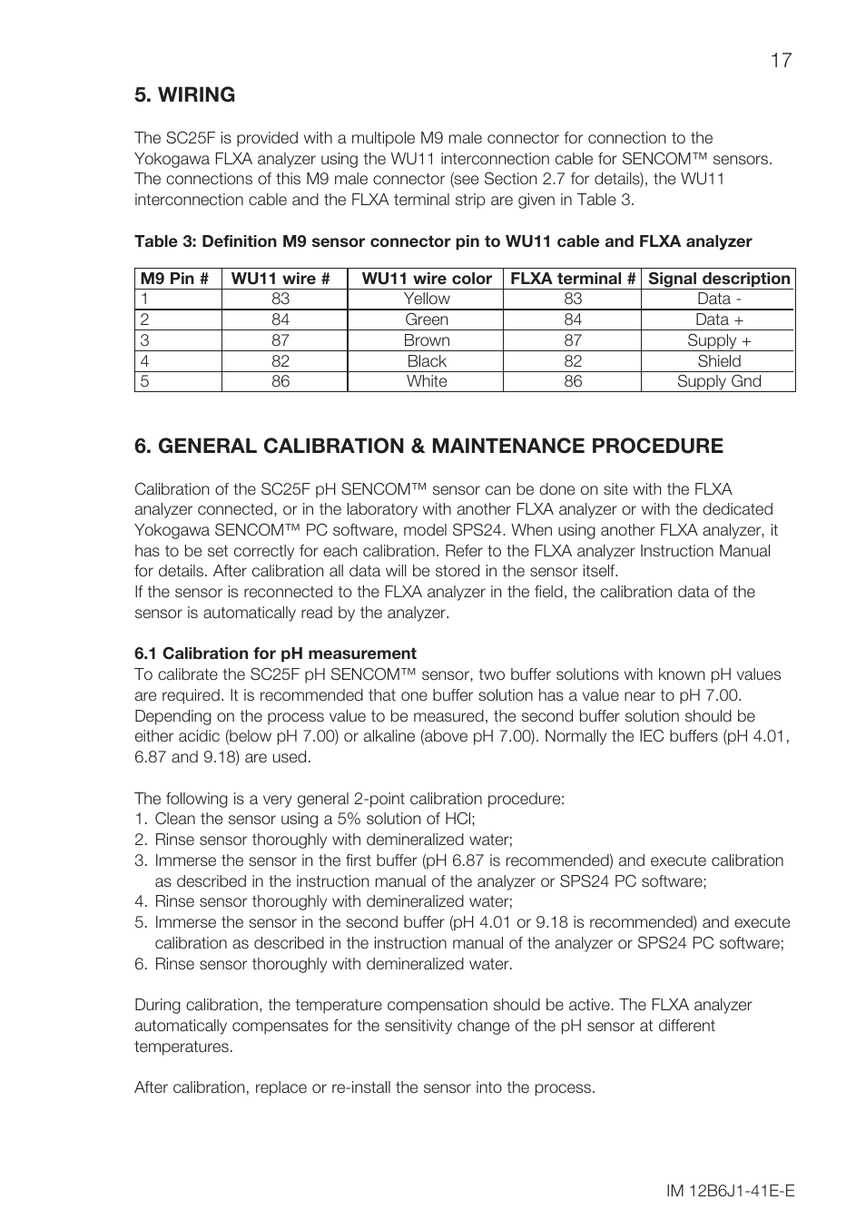 Wiring, General calibration & maintenance procedure | Yokogawa SC25F User Manual | Page 17 / 24