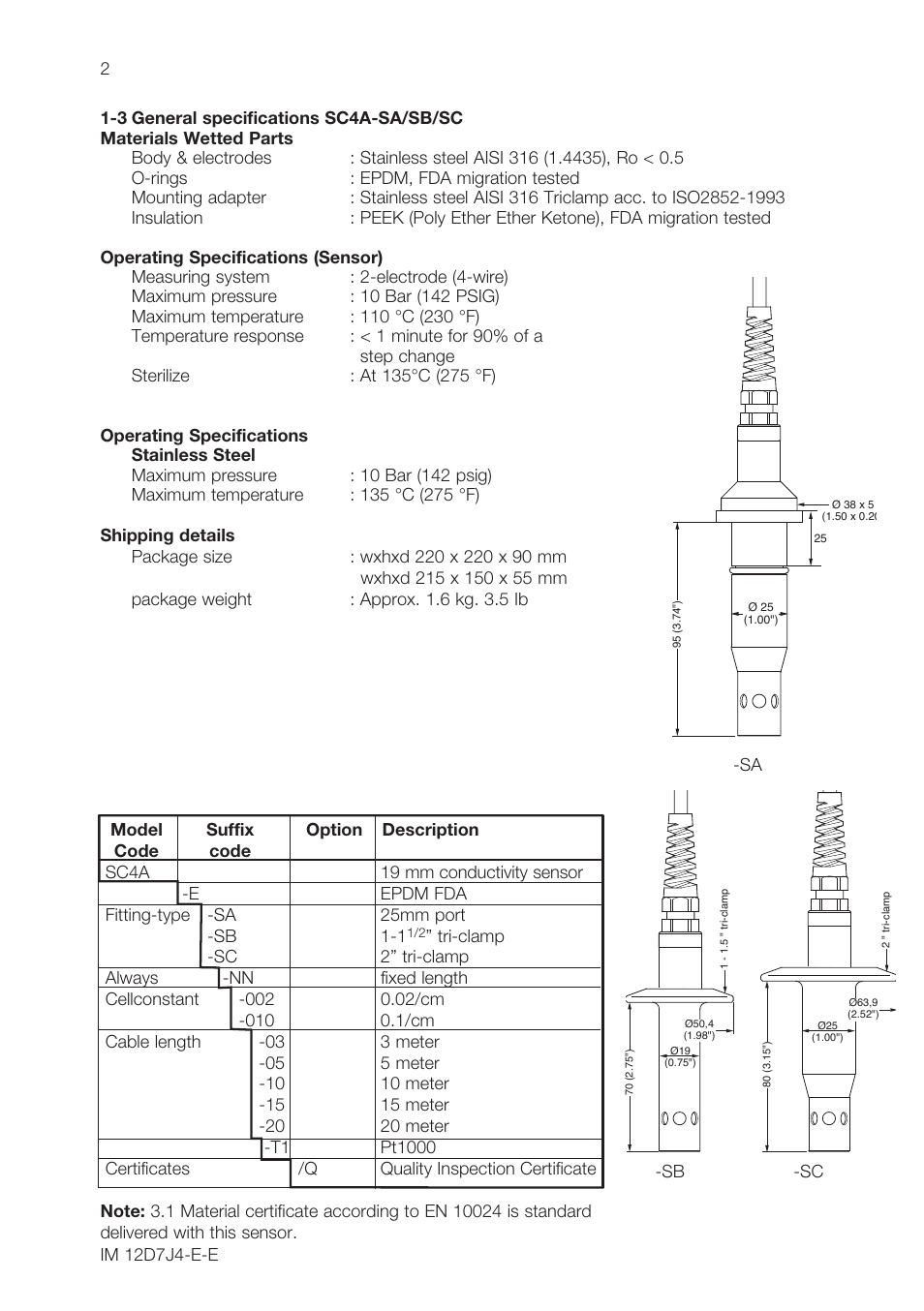 Yokogawa SC4A 19mm Conductivity Sensors User Manual | Page 4 / 12