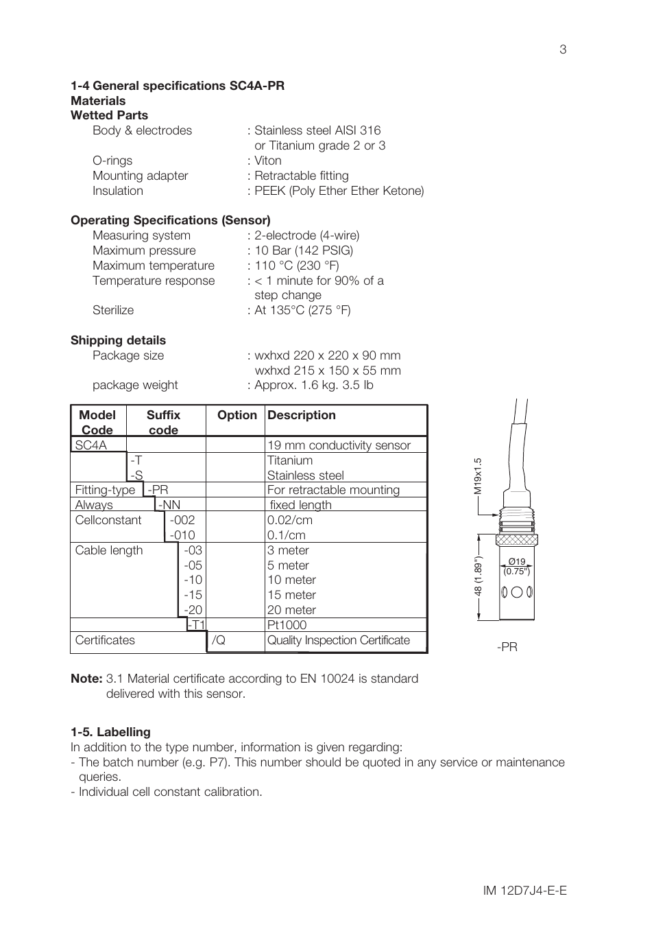 Yokogawa SC4A 19mm Conductivity Sensors User Manual | Page 5 / 12