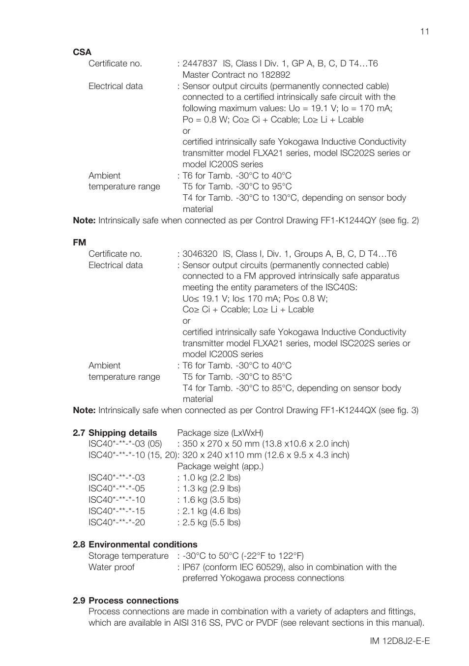 Yokogawa ISC40 Inductive Conductivity Sensor User Manual | Page 11 / 36