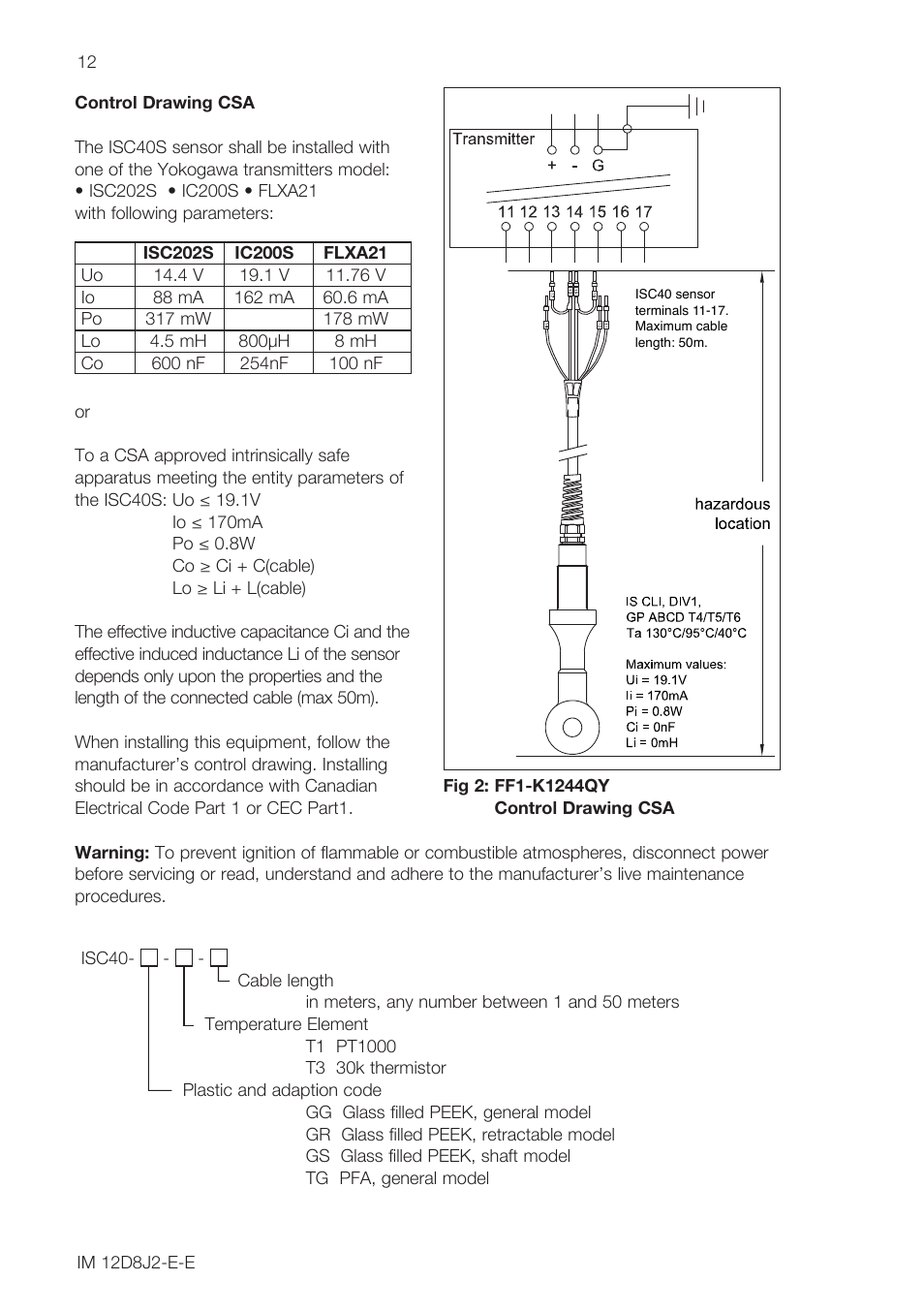 Yokogawa ISC40 Inductive Conductivity Sensor User Manual | Page 12 / 36