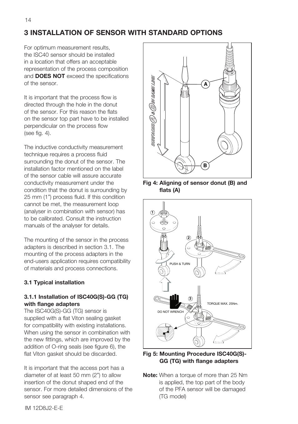 3 installation of sensor with standard options | Yokogawa ISC40 Inductive Conductivity Sensor User Manual | Page 14 / 36