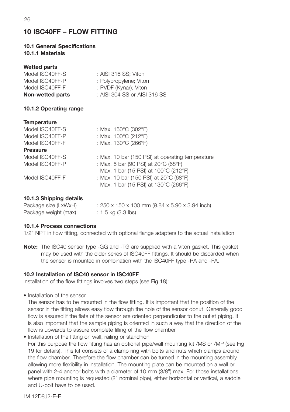 10 isc40ff – flow fitting | Yokogawa ISC40 Inductive Conductivity Sensor User Manual | Page 26 / 36