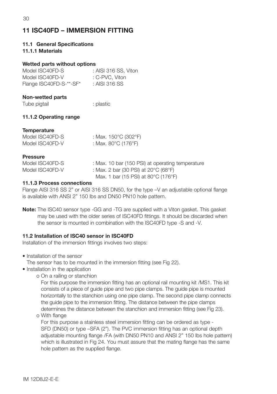 11 isc40fd – immersion fitting | Yokogawa ISC40 Inductive Conductivity Sensor User Manual | Page 30 / 36