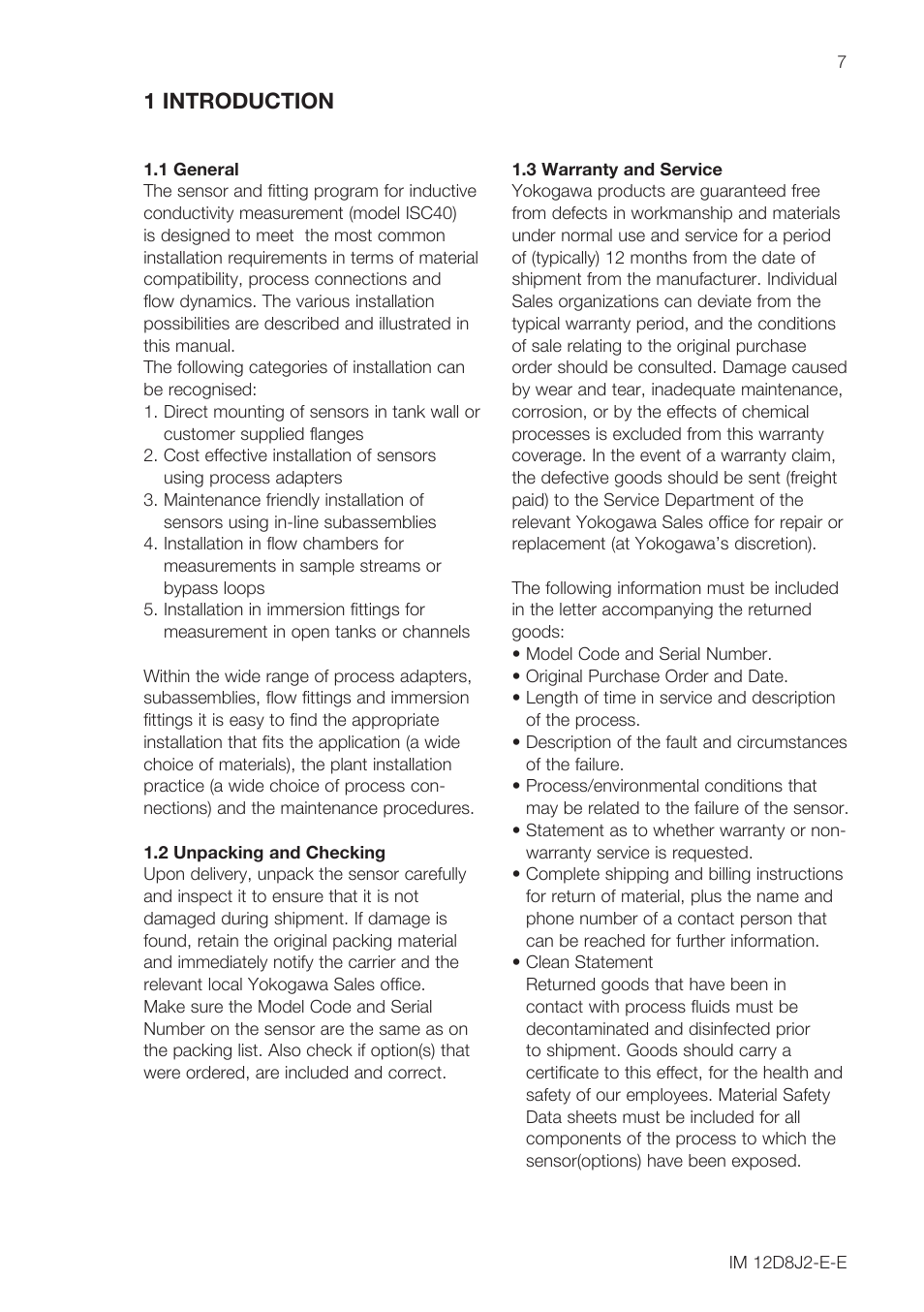 1 introduction | Yokogawa ISC40 Inductive Conductivity Sensor User Manual | Page 7 / 36