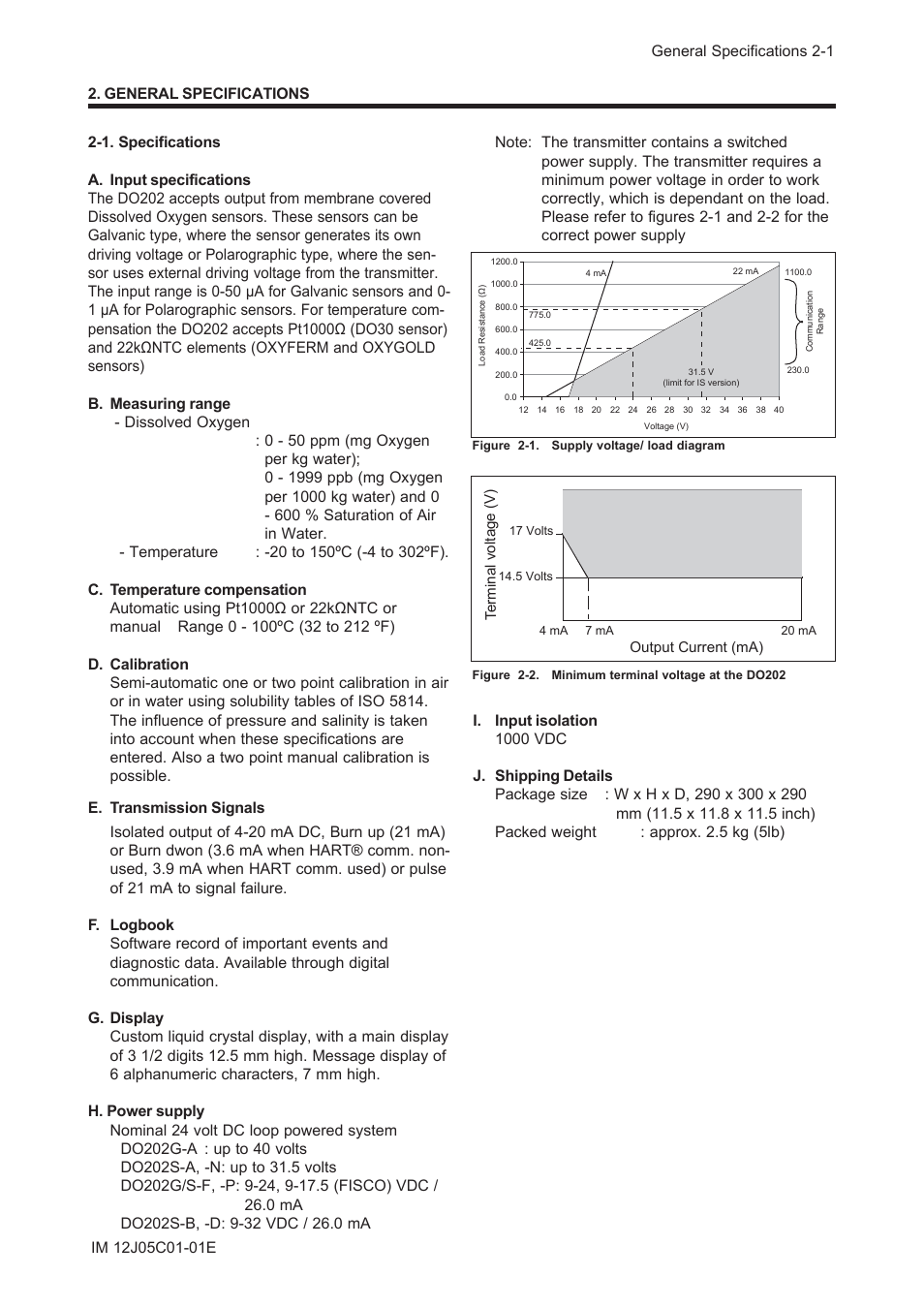 General specifications, 1. specifications | Yokogawa DO202 2-Wire Dissolved Oxygen Analyzer User Manual | Page 12 / 90