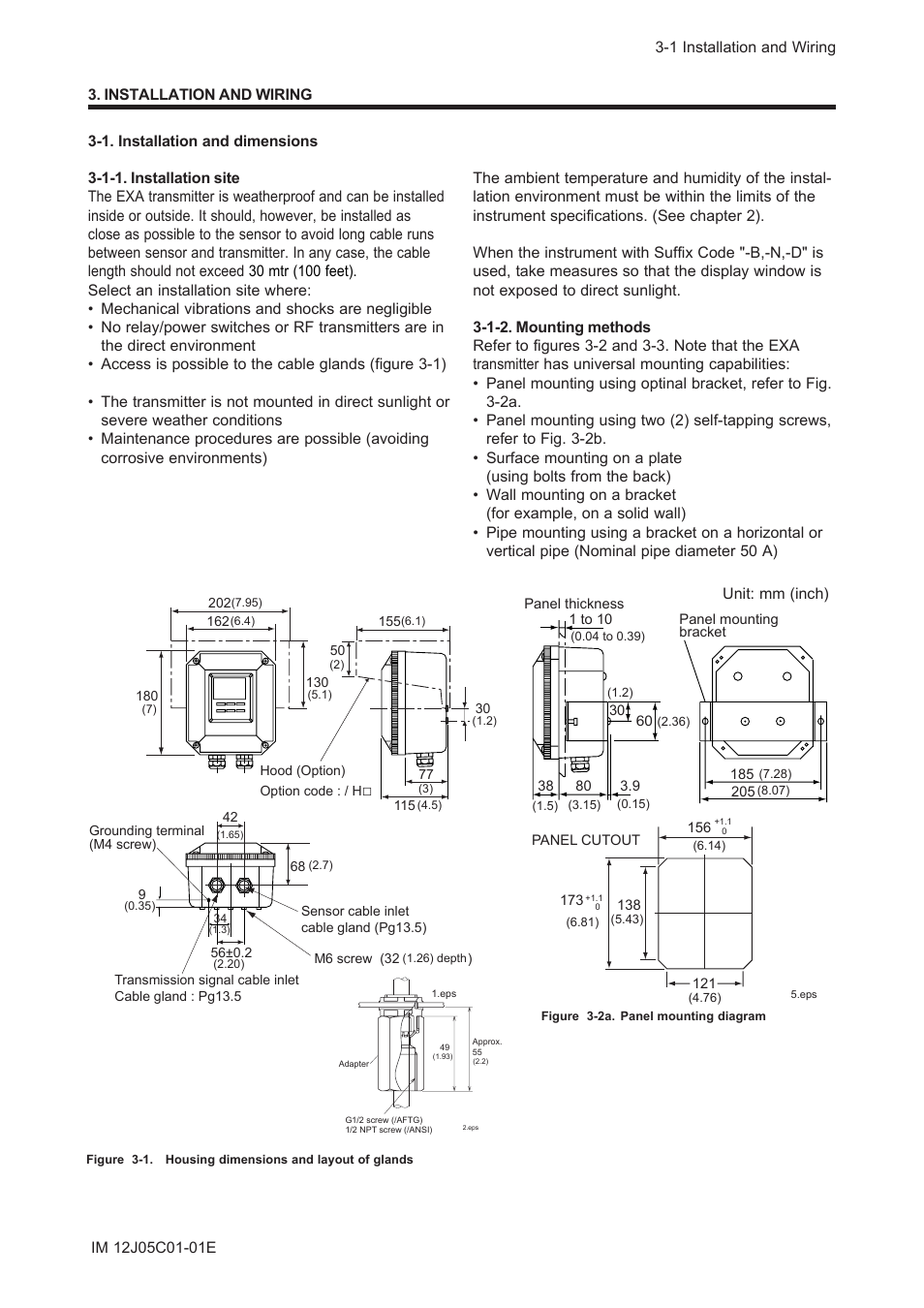 Installation and wiring, 1. installation and dimensions, 1-1. installation site | 1-2. mounting methods | Yokogawa DO202 2-Wire Dissolved Oxygen Analyzer User Manual | Page 32 / 90