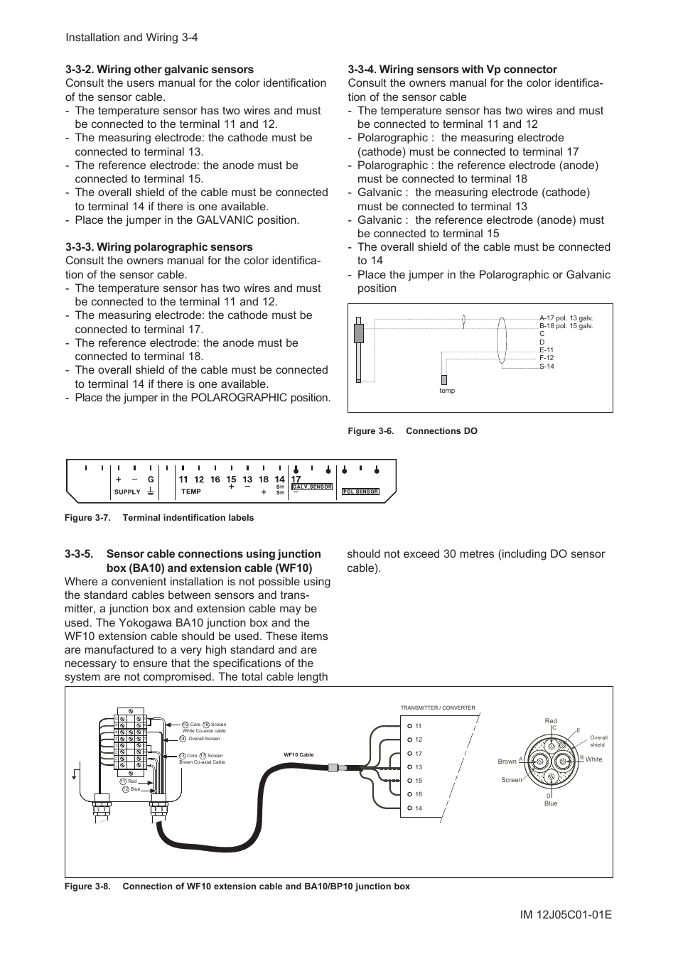 3-2. wiring other galvanic sensors, 3-3. wiring polarographic sensors, 3-4. wiring sensors with vp connector | Yokogawa DO202 2-Wire Dissolved Oxygen Analyzer User Manual | Page 35 / 90