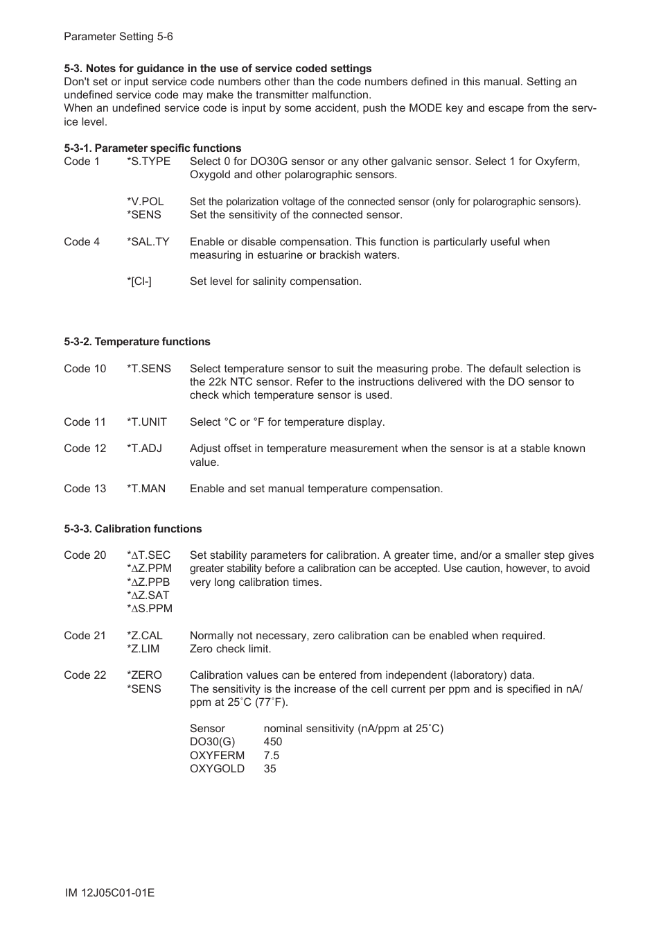 3-1. parameter specific functions, 3-2. temperature functions, 3-3. calibration functions | Yokogawa DO202 2-Wire Dissolved Oxygen Analyzer User Manual | Page 46 / 90