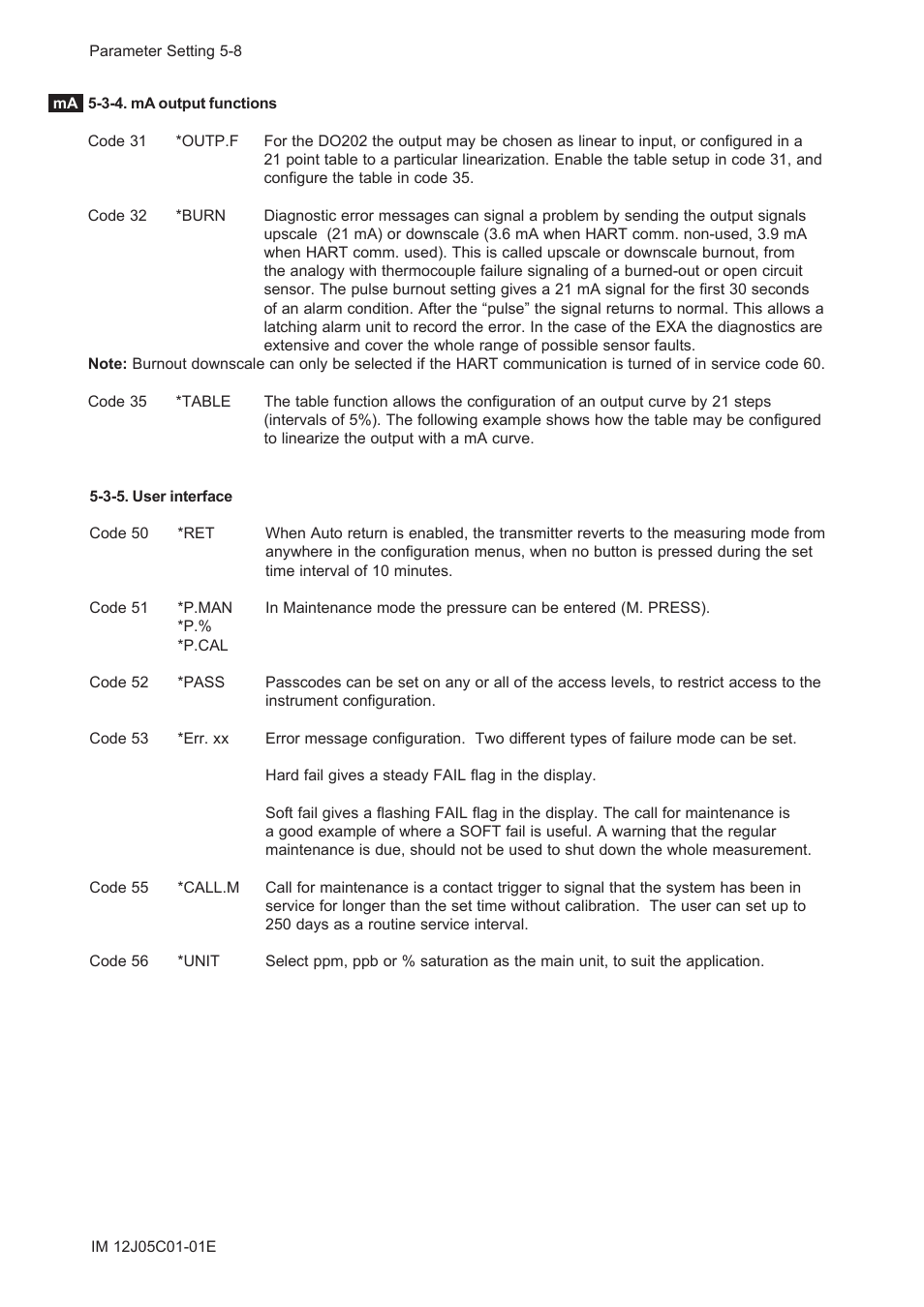 3-4. ma output functions, 3-5. user interface | Yokogawa DO202 2-Wire Dissolved Oxygen Analyzer User Manual | Page 48 / 90