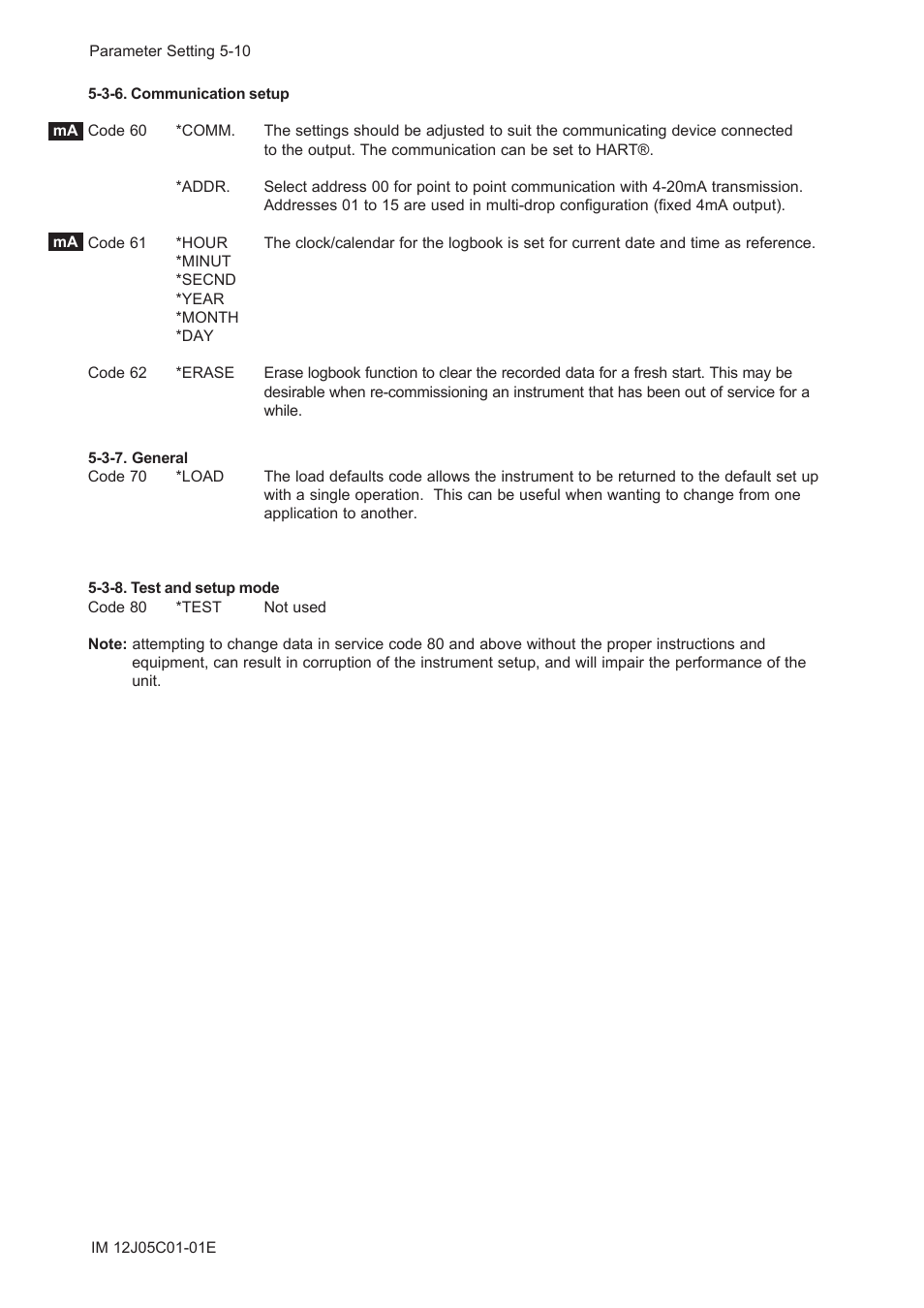 3-6. communication setup, 3-7. general, 3-8. test and setup mode | Yokogawa DO202 2-Wire Dissolved Oxygen Analyzer User Manual | Page 50 / 90