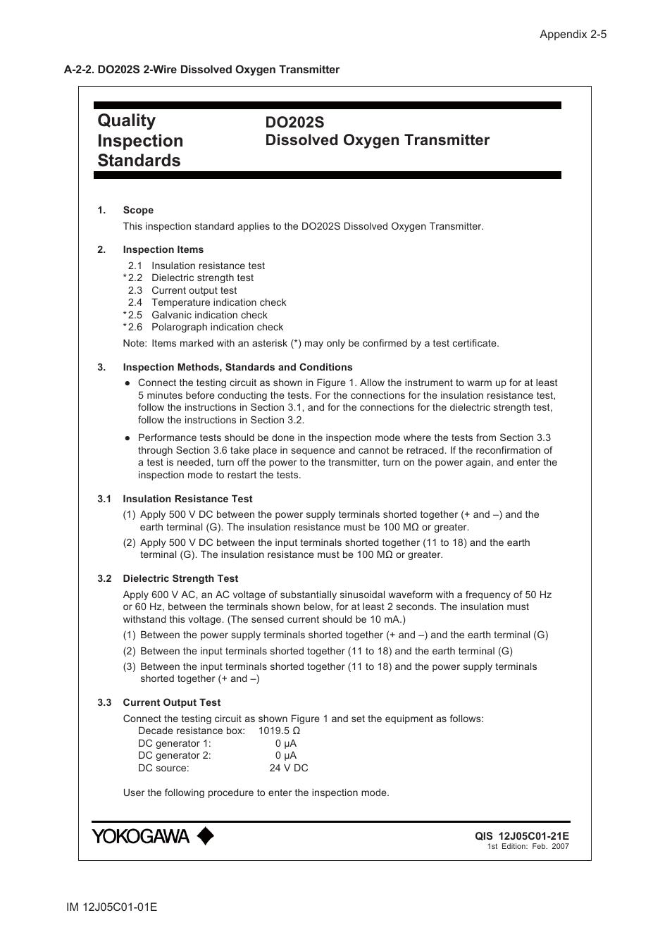 A-2-2. do202s 2-wire dissolved oxygen transmitter, Quality inspection standards, Do202s dissolved oxygen transmitter | Yokogawa DO202 2-Wire Dissolved Oxygen Analyzer User Manual | Page 70 / 90