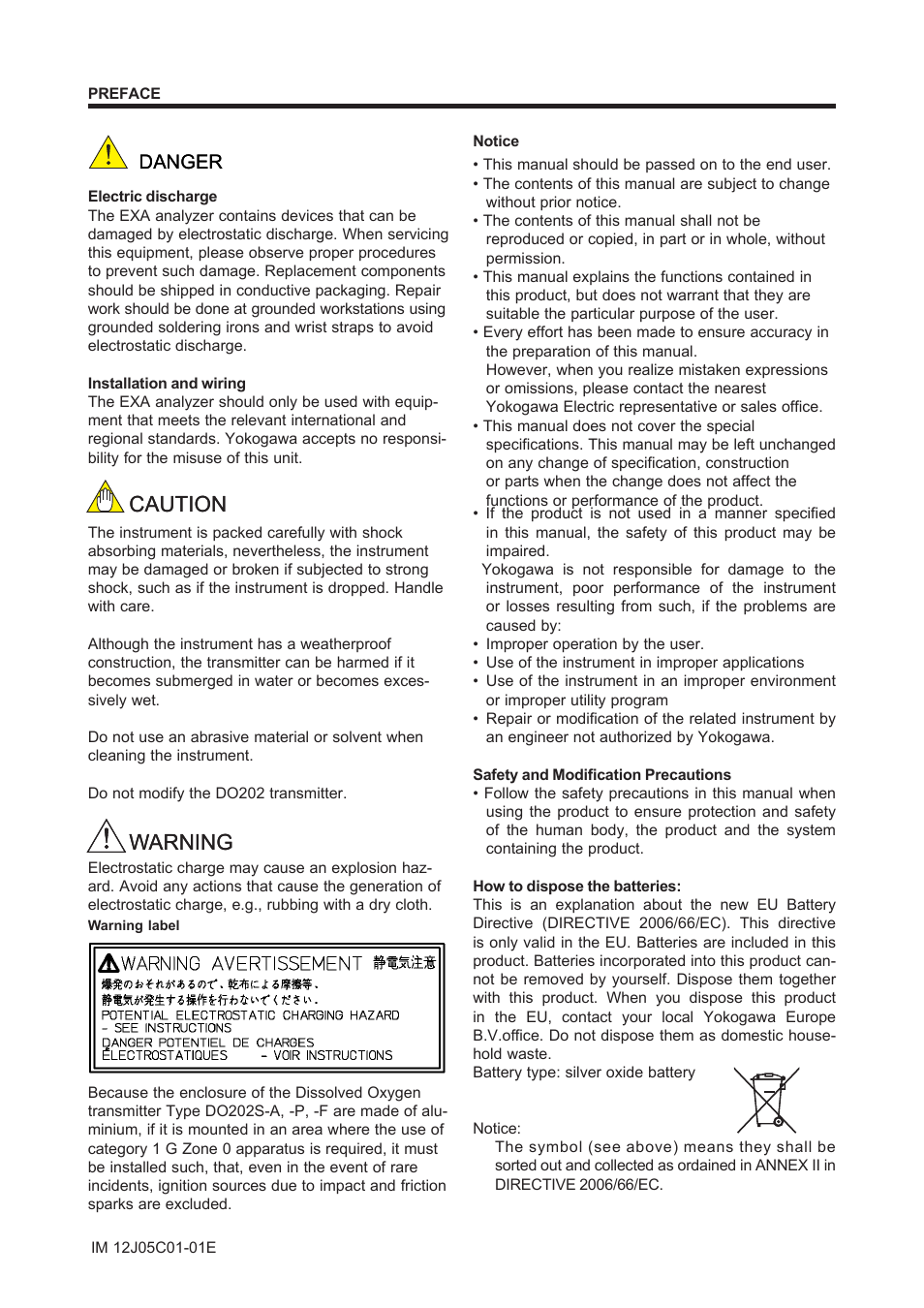 Caution, Caution warning warning, Danger | Yokogawa DO202 2-Wire Dissolved Oxygen Analyzer User Manual | Page 89 / 90