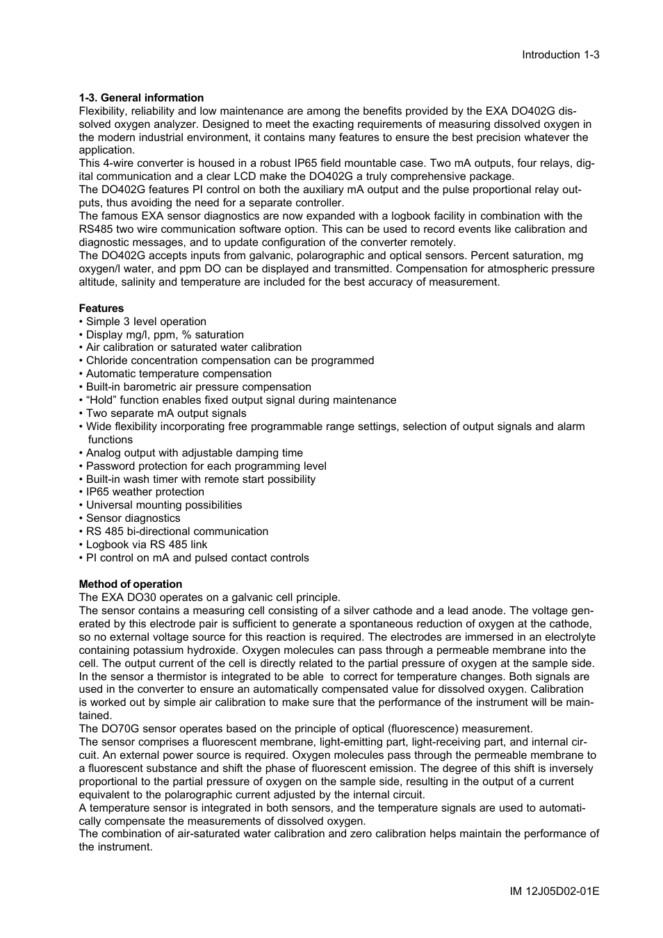 3. general information, 3. general information -3 | Yokogawa DO402 Dissolved Oxygen Analyzer User Manual | Page 11 / 98