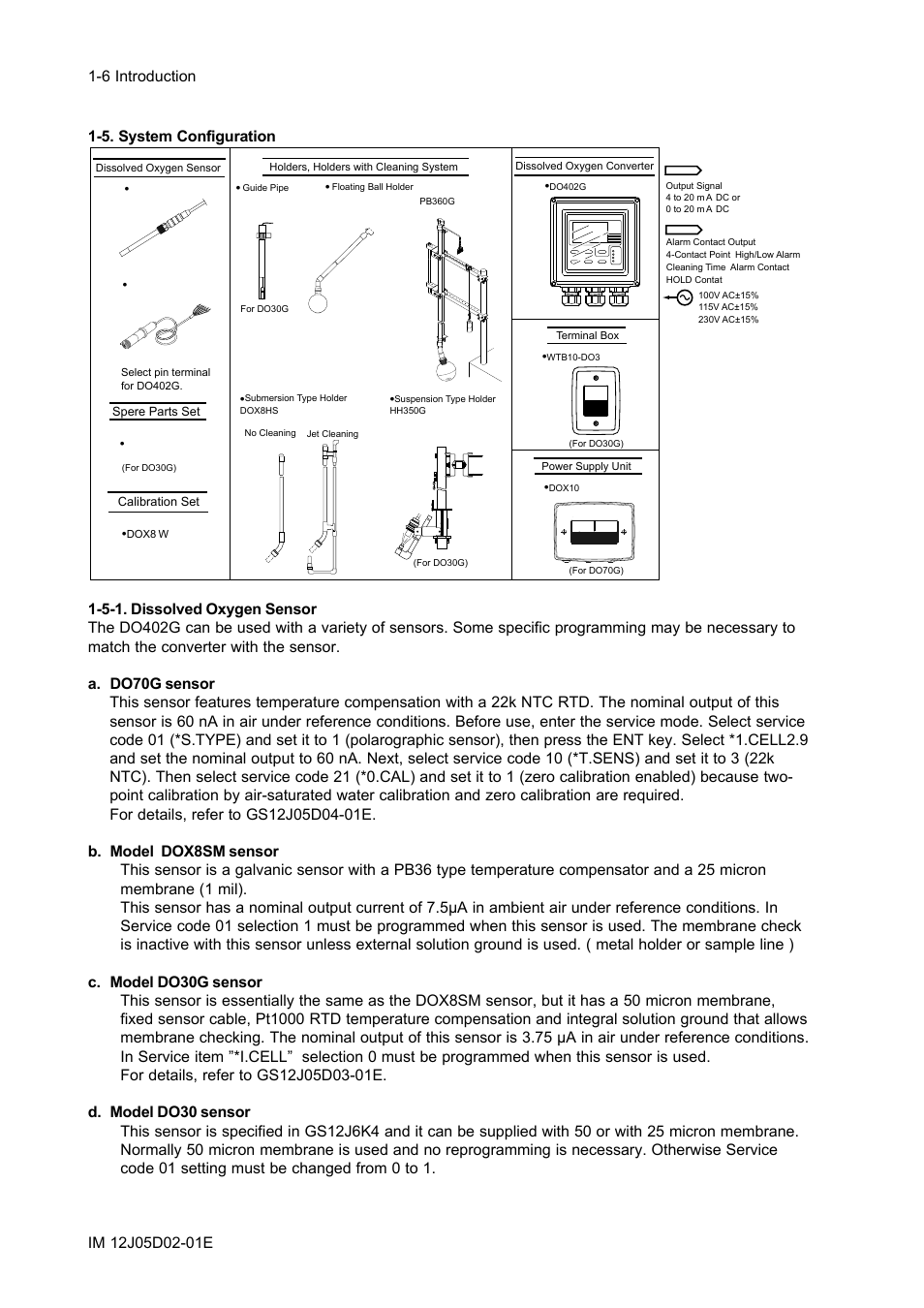 5. system configuration, 5-1. dissolved oxygen sensor, 5. system configuration -6 | 5-1. dissolved oxygen sensor -6 | Yokogawa DO402 Dissolved Oxygen Analyzer User Manual | Page 14 / 98