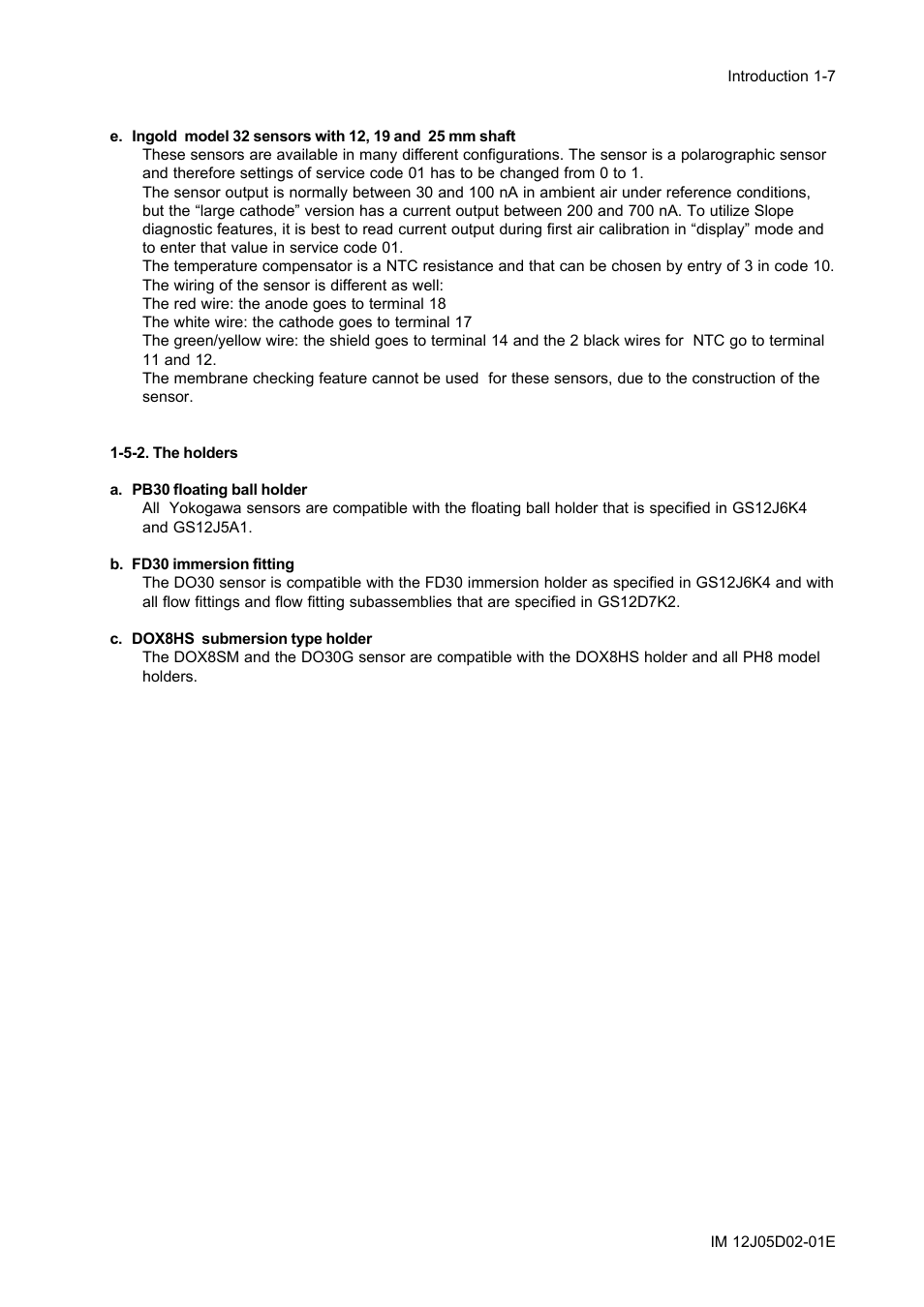 5-2. the holders, 5-2. the holders -7 | Yokogawa DO402 Dissolved Oxygen Analyzer User Manual | Page 15 / 98