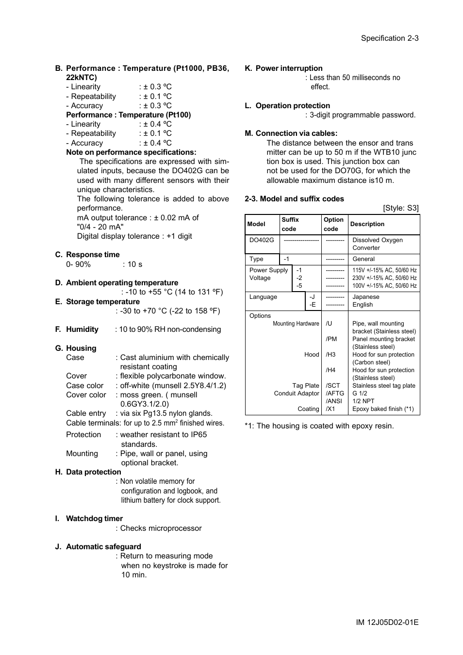 3. model and suffix codes, 3. model and suffix codes -3 | Yokogawa DO402 Dissolved Oxygen Analyzer User Manual | Page 19 / 98