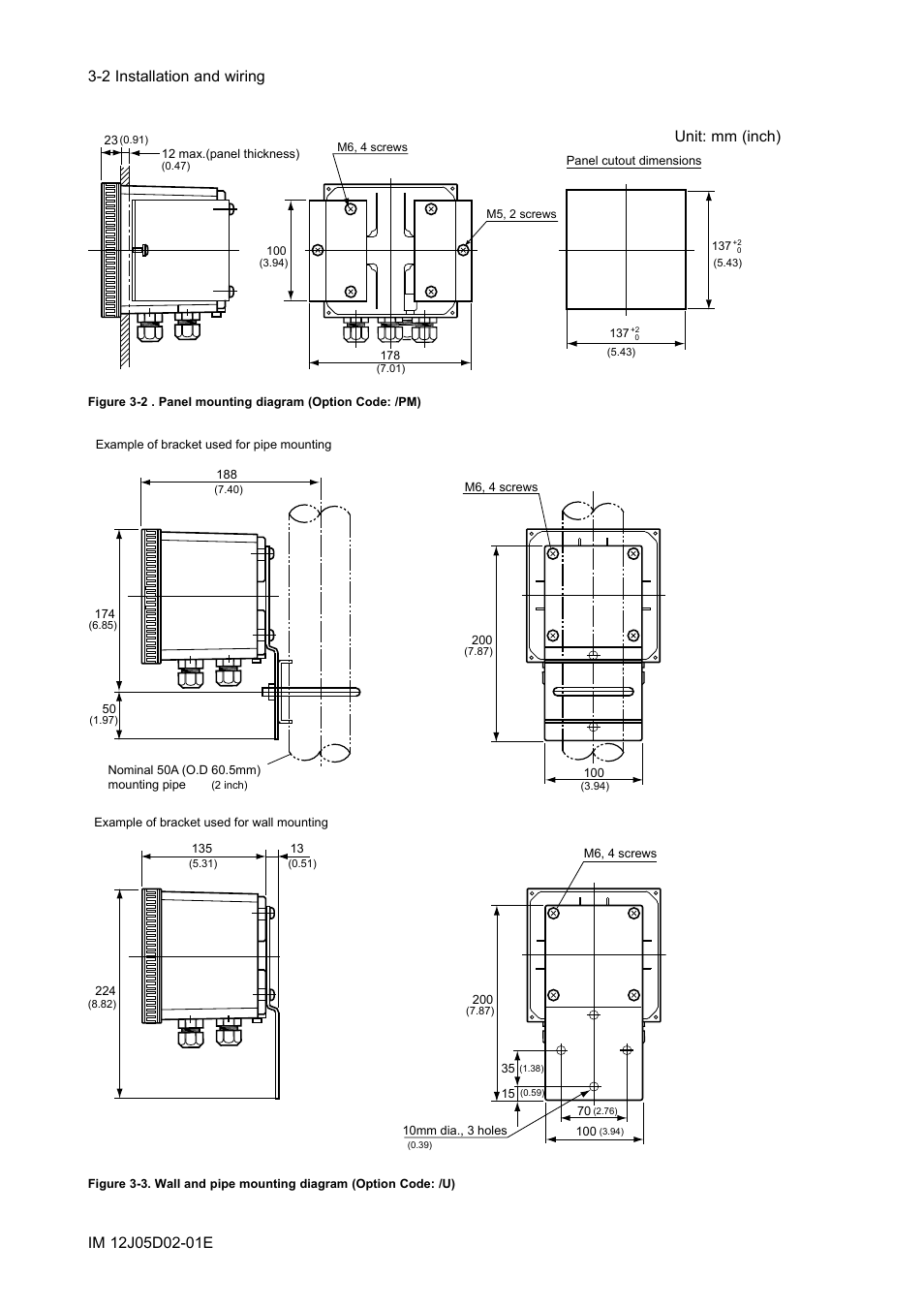 Unit: mm (inch) | Yokogawa DO402 Dissolved Oxygen Analyzer User Manual | Page 22 / 98